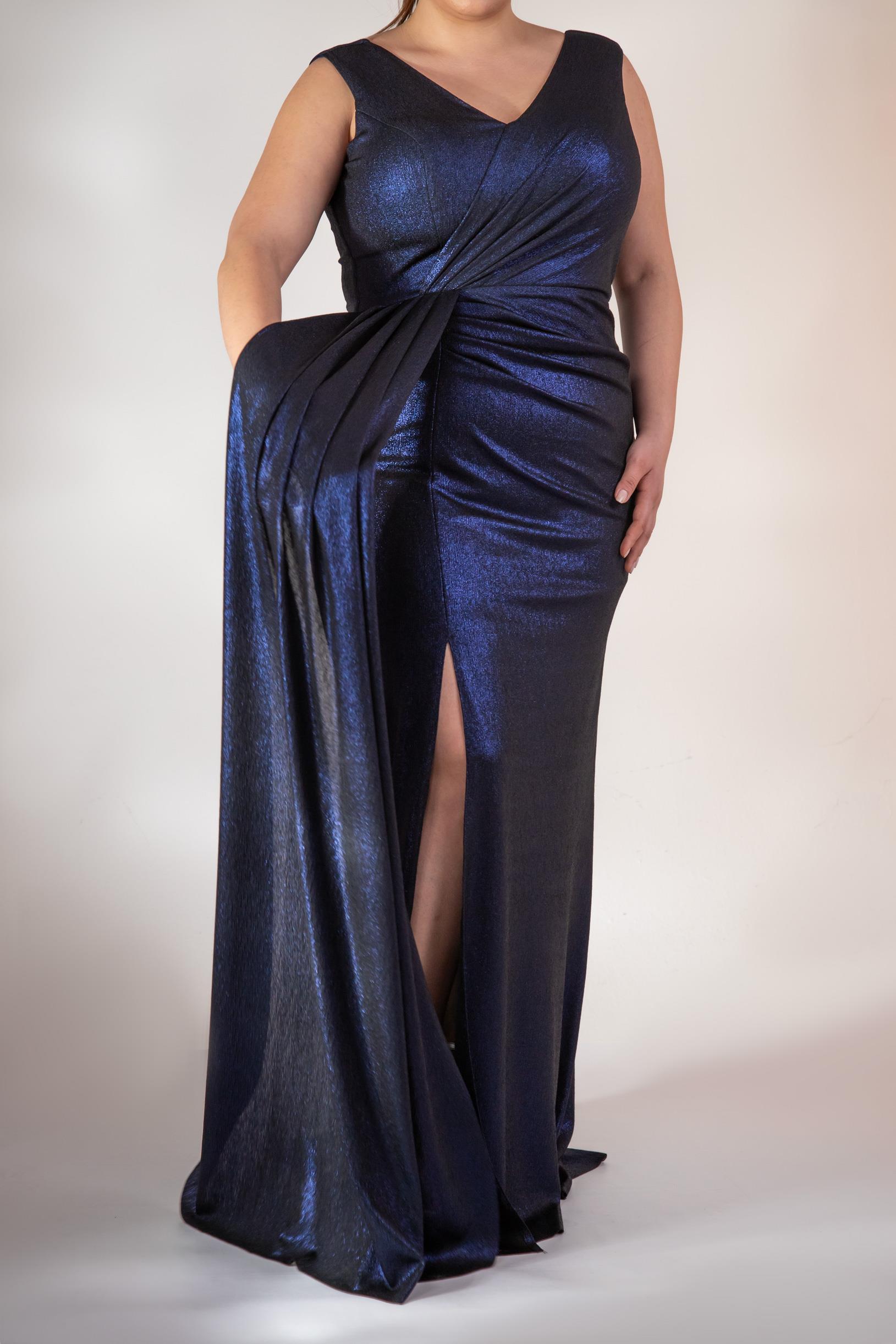 Büyük Beden 2422511 Kruvaze Yaka Abiye Lacivert