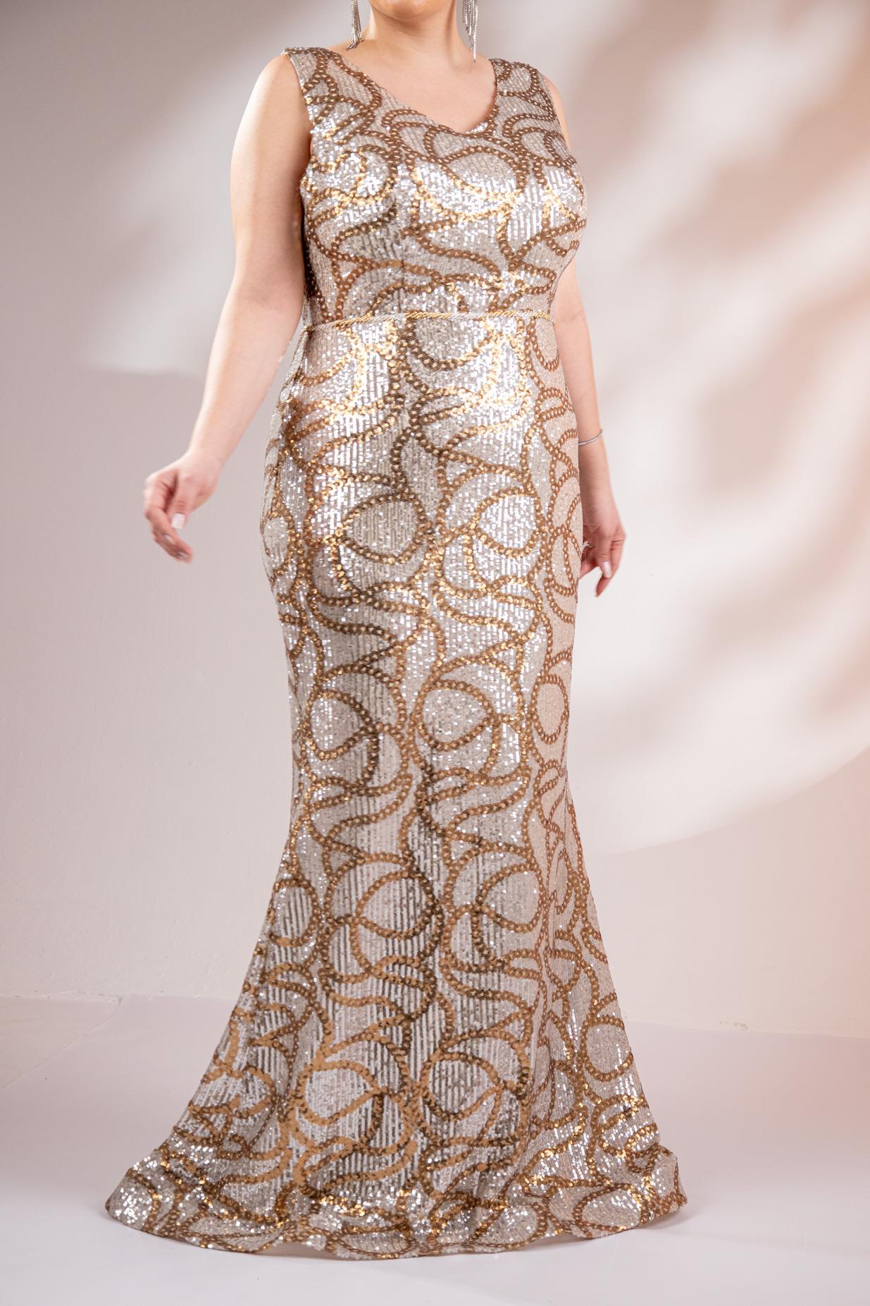 Büyük Beden 2422521 Kolsuz Uzun Abiye  Sarı