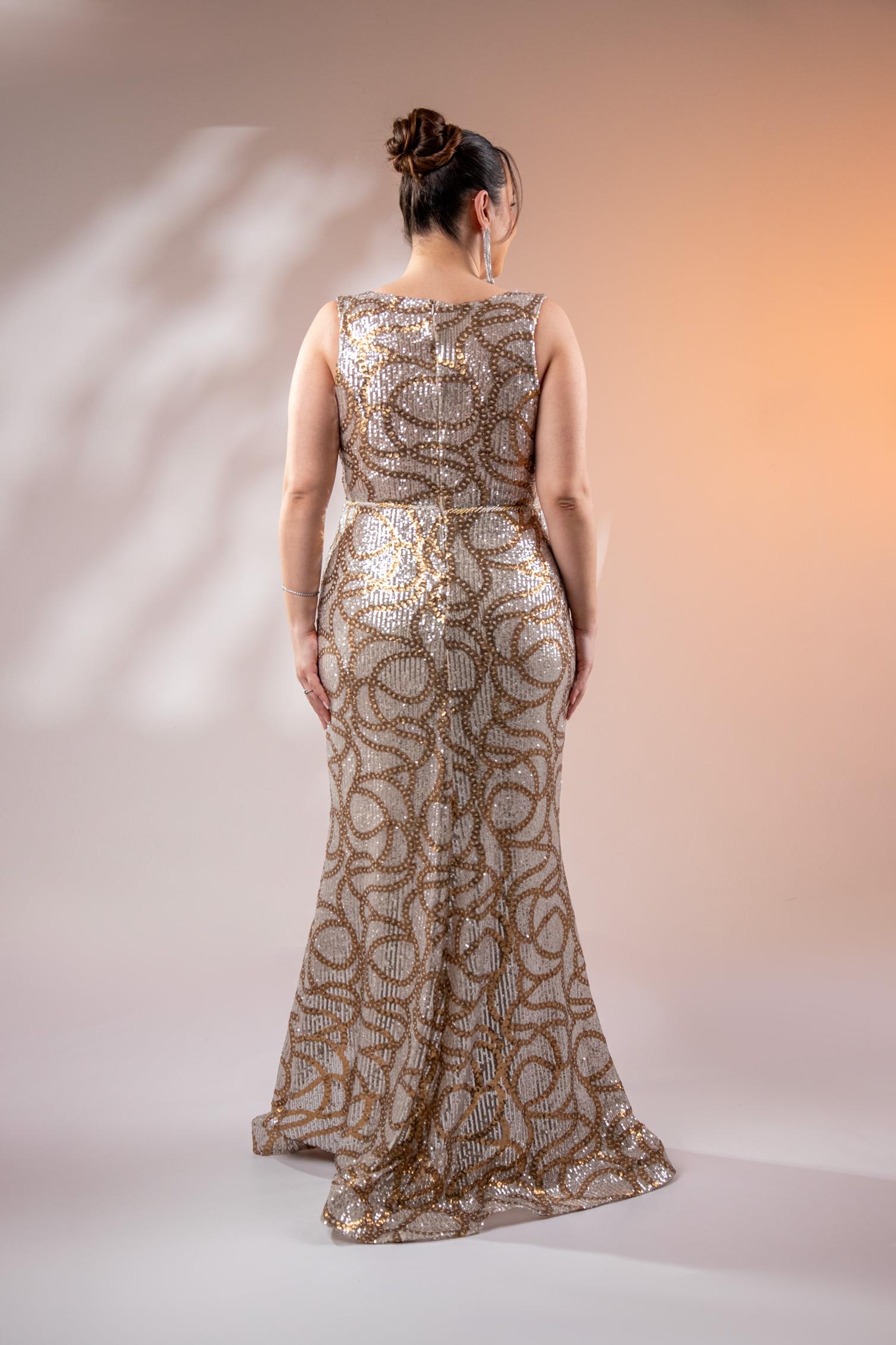 Büyük Beden 2422521 Kolsuz Uzun Abiye  Sarı