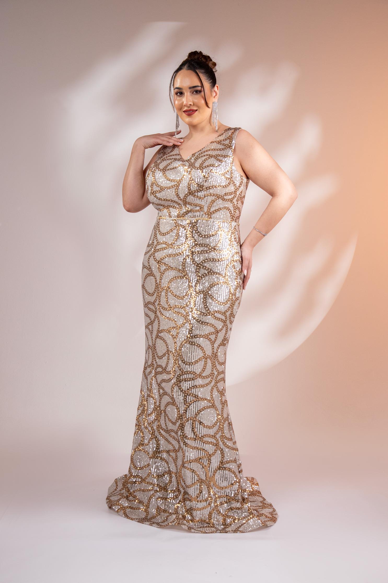 Büyük Beden 2422521 Kolsuz Uzun Abiye  Sarı