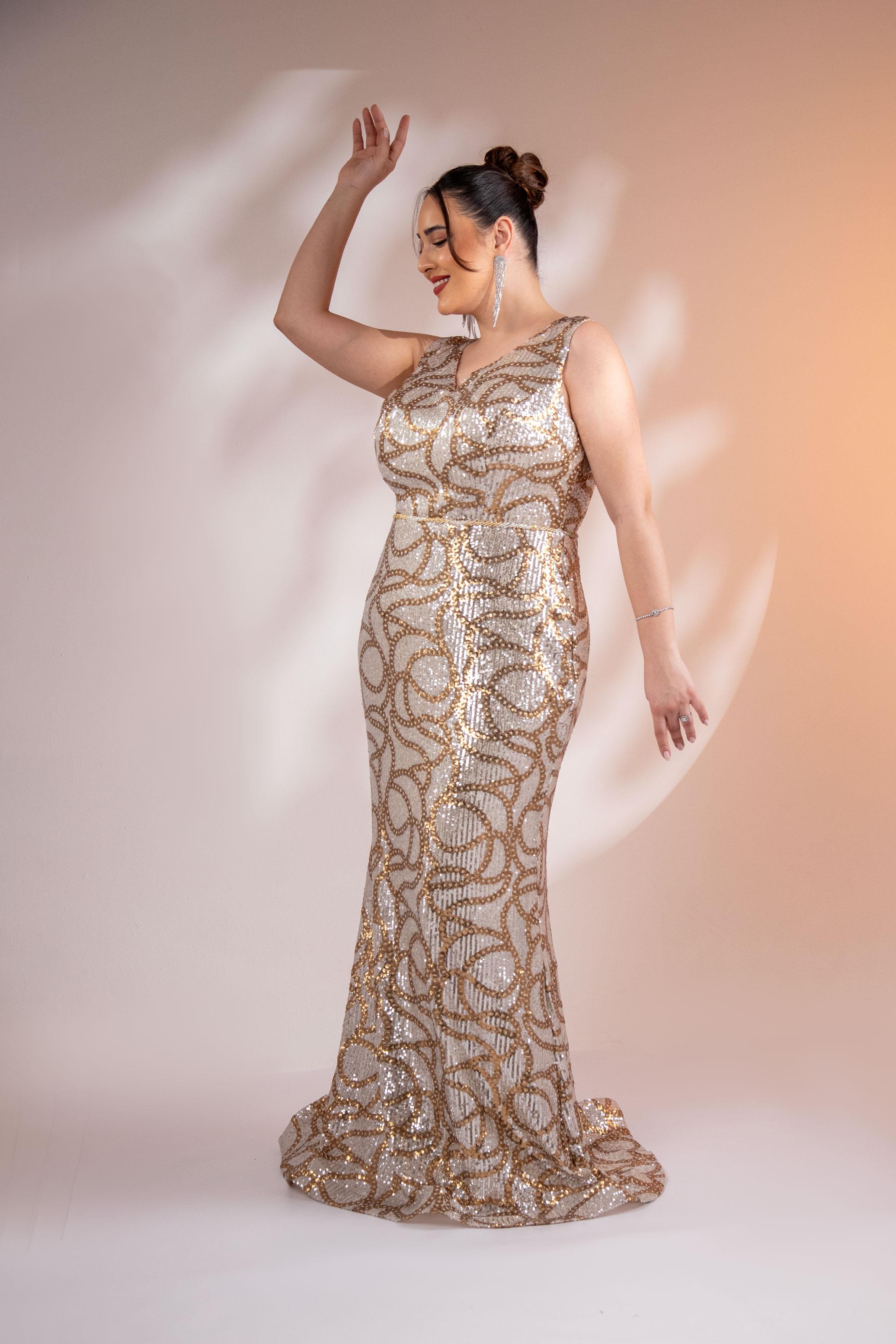 Büyük Beden 2422521 Kolsuz Uzun Abiye  Sarı