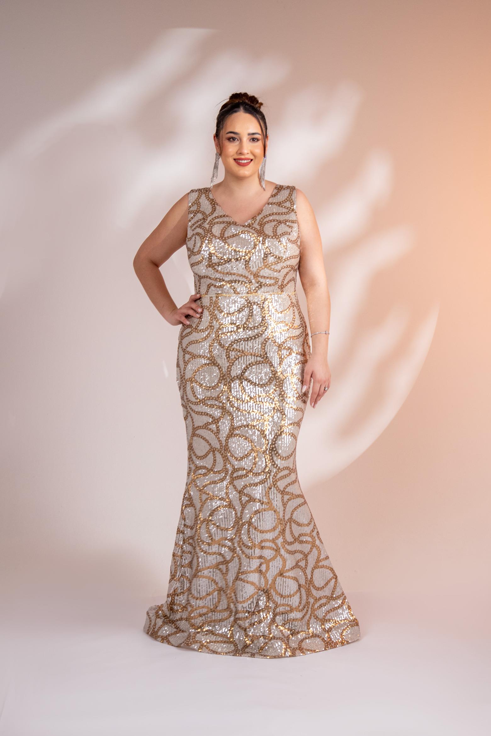 Büyük Beden 2422521 Kolsuz Uzun Abiye  Sarı