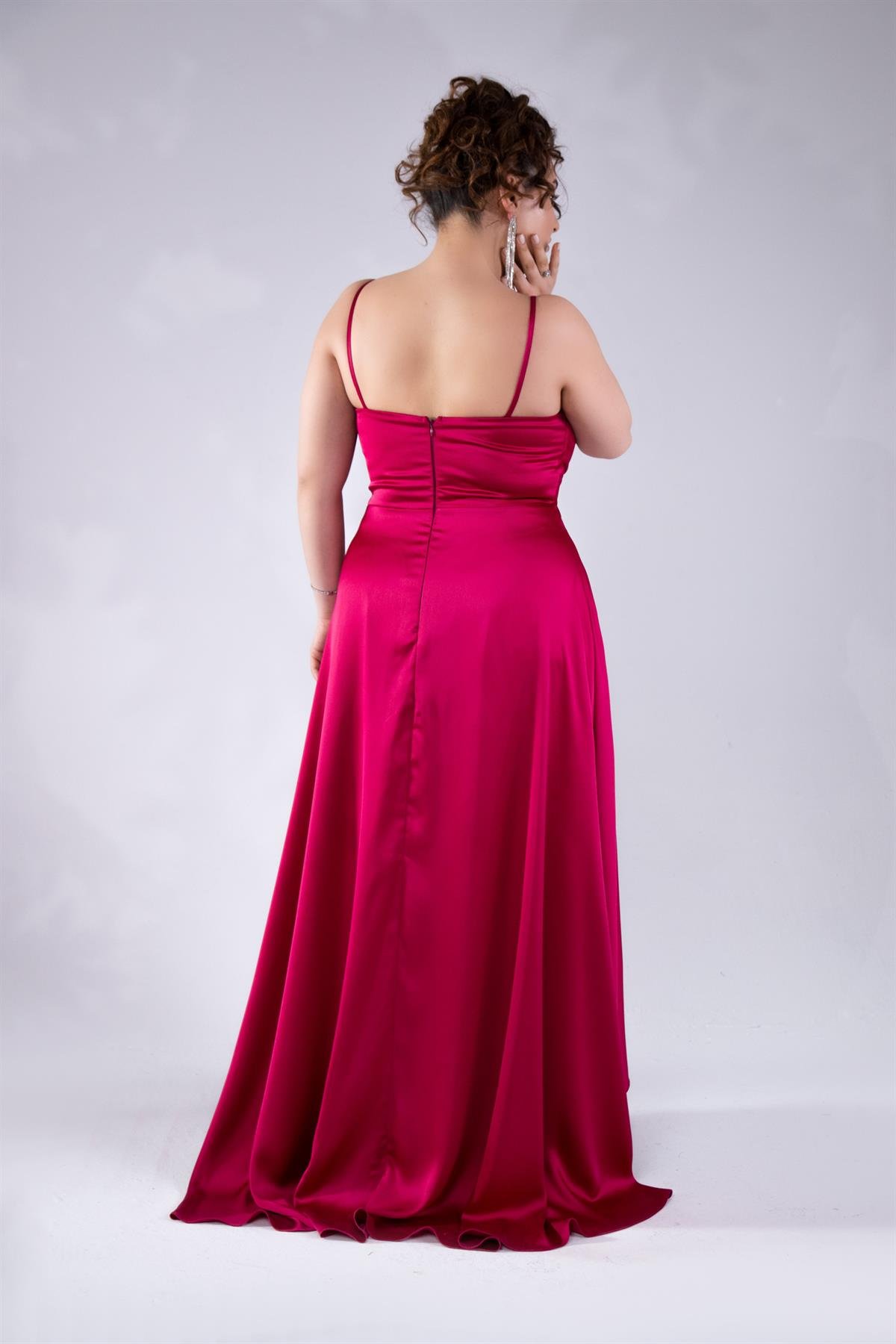 Büyük Beden 2424122 Askılı Drapeli Uzun Abiye  Fusya