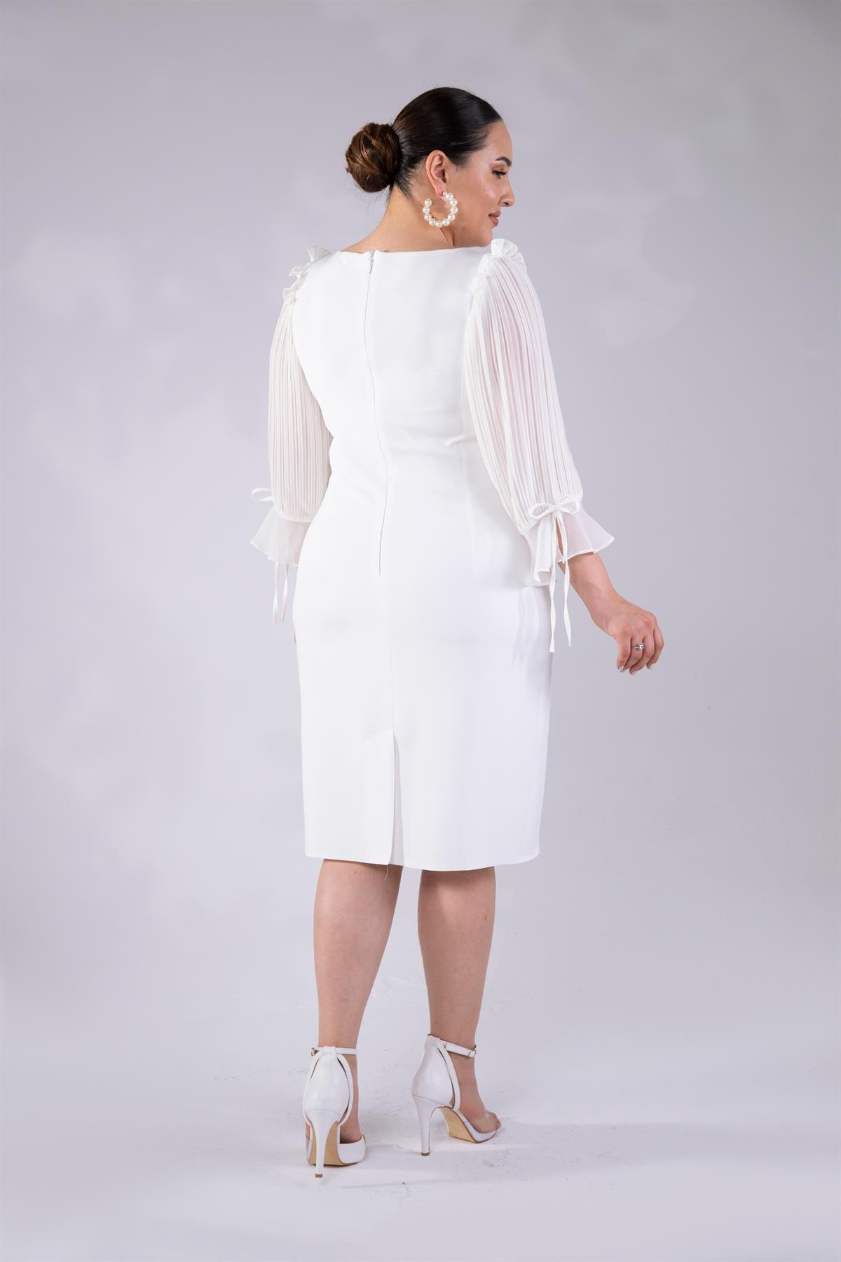 Büyük Beden 2424207 Şifon Kol Büzgülü Abiiye  Beyaz