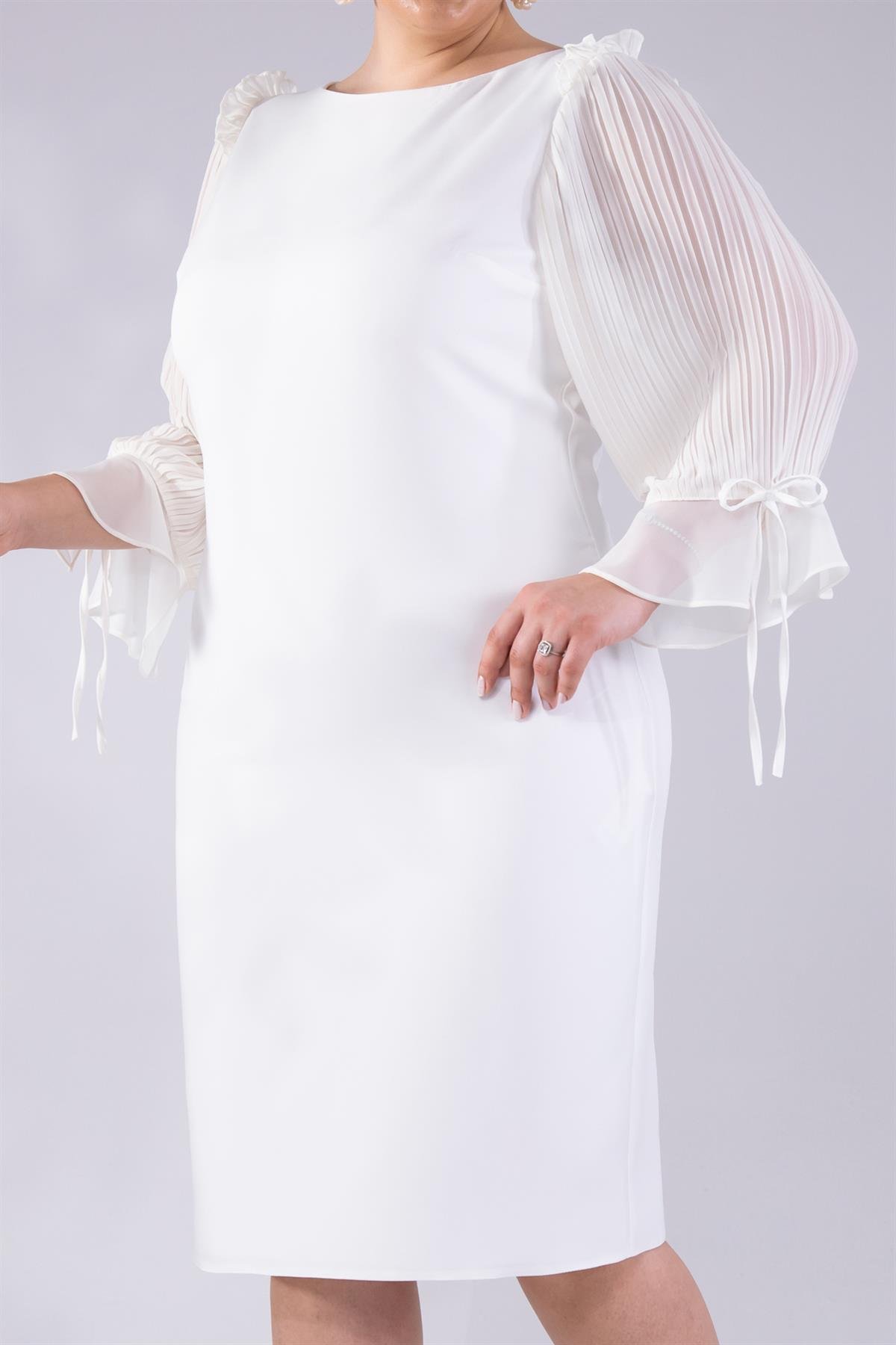 Büyük Beden 2424207 Şifon Kol Büzgülü Abiiye  Beyaz