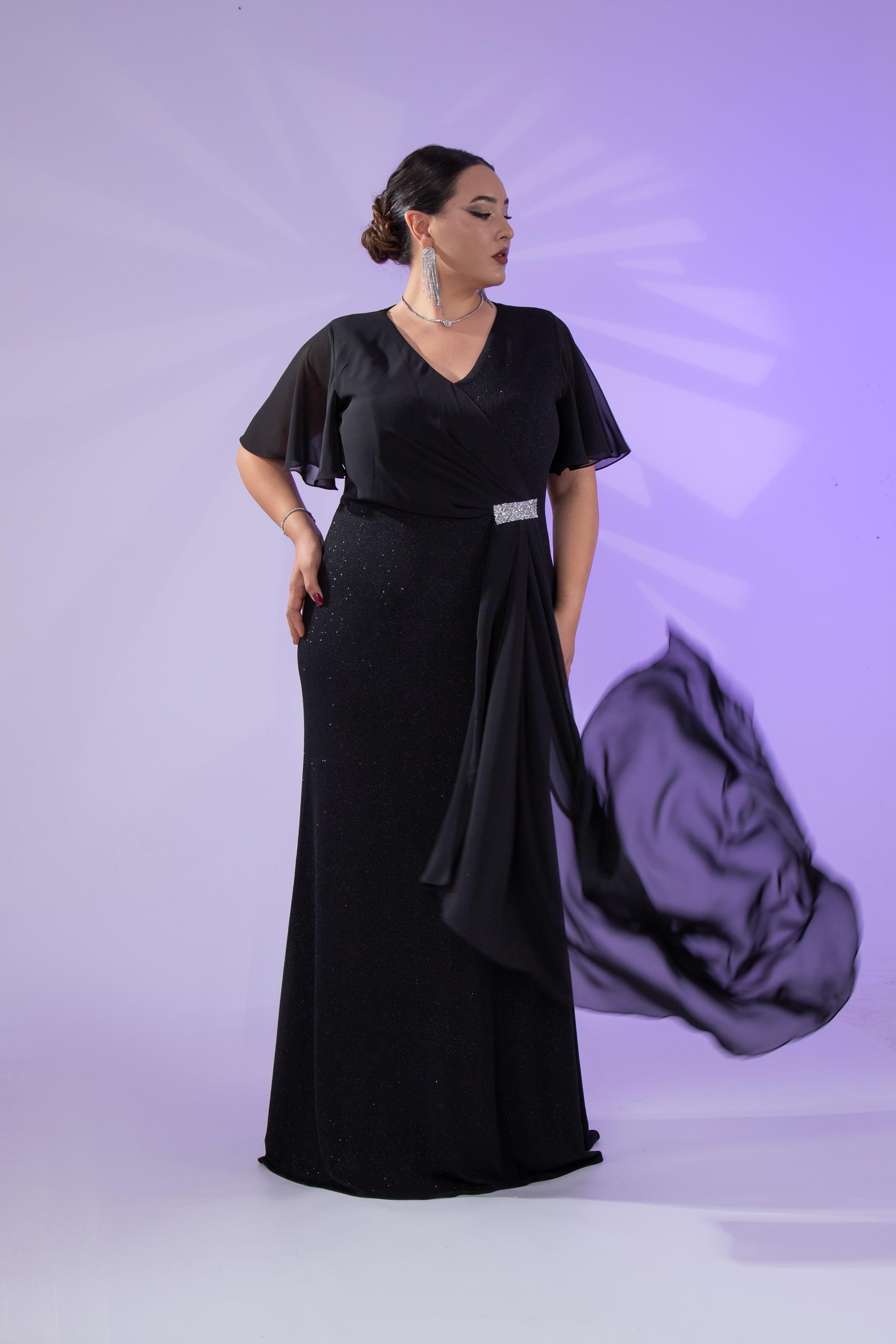 Büyük Beden 2424215 Kısa Kollu Taşlı Abiye  Siyah