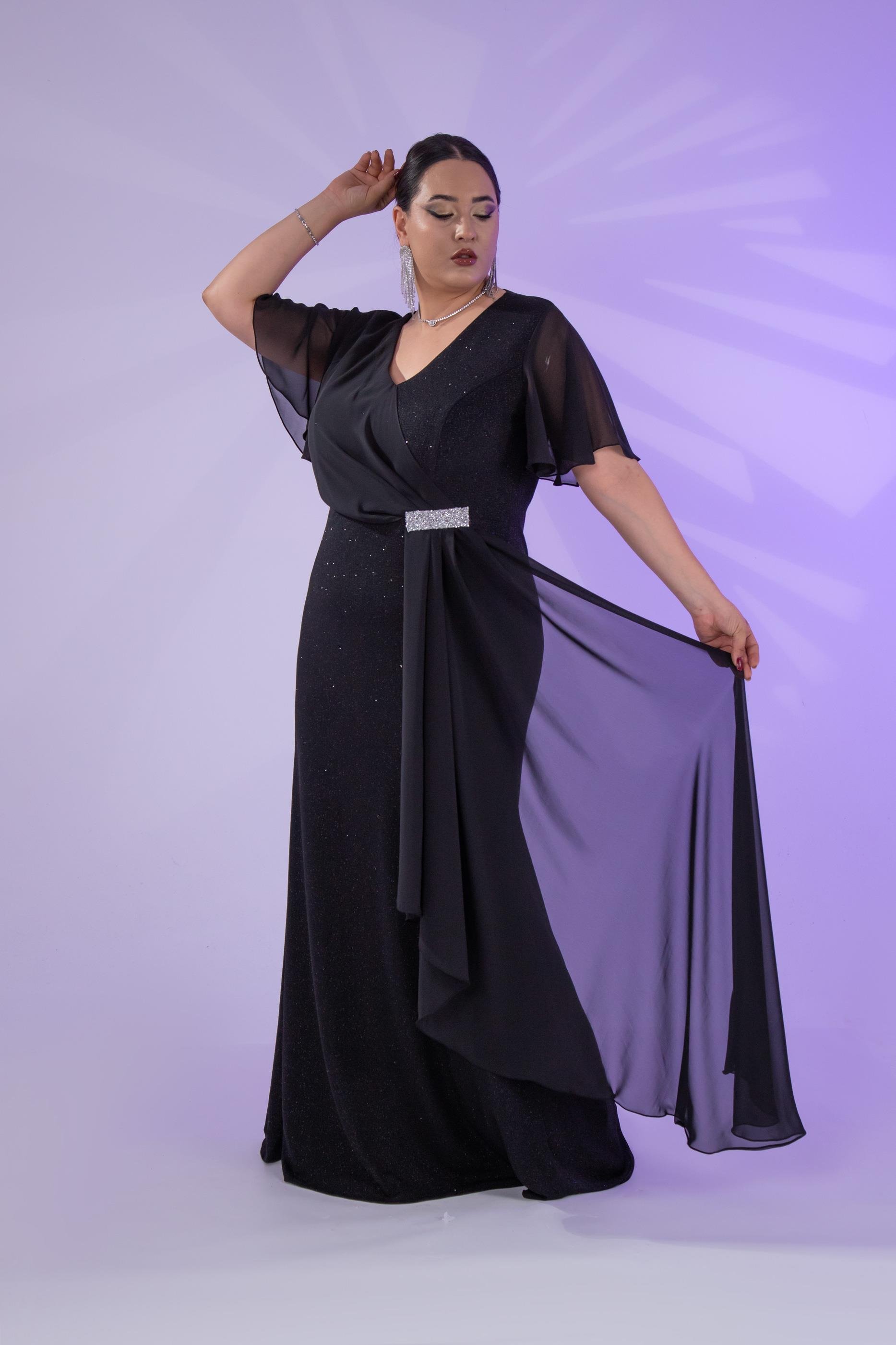 Büyük Beden 2424215 Kısa Kollu Taşlı Abiye  Siyah