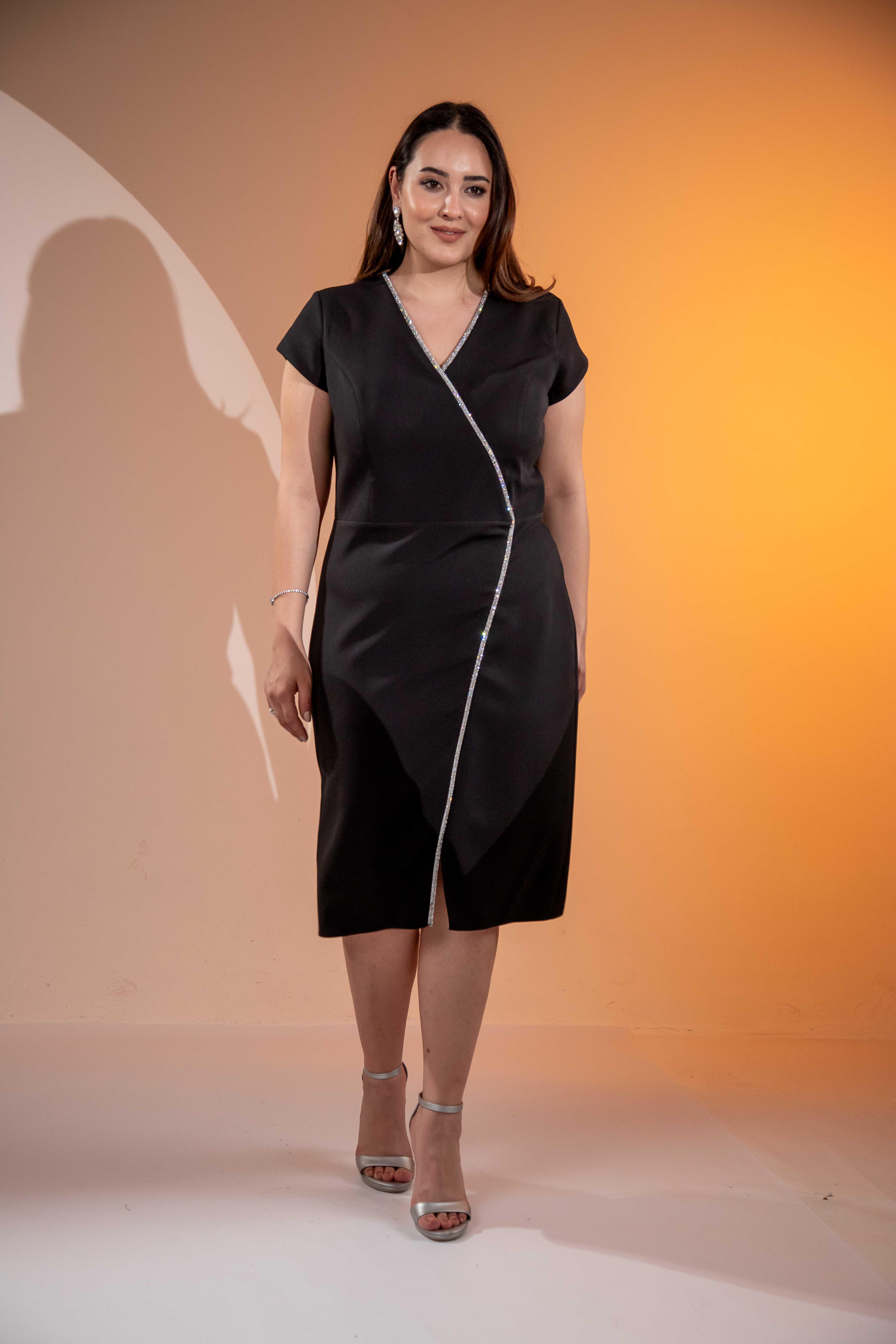 Büyük Beden 2424332 Kruvaze YakA-Taşlı Abiye Siyah