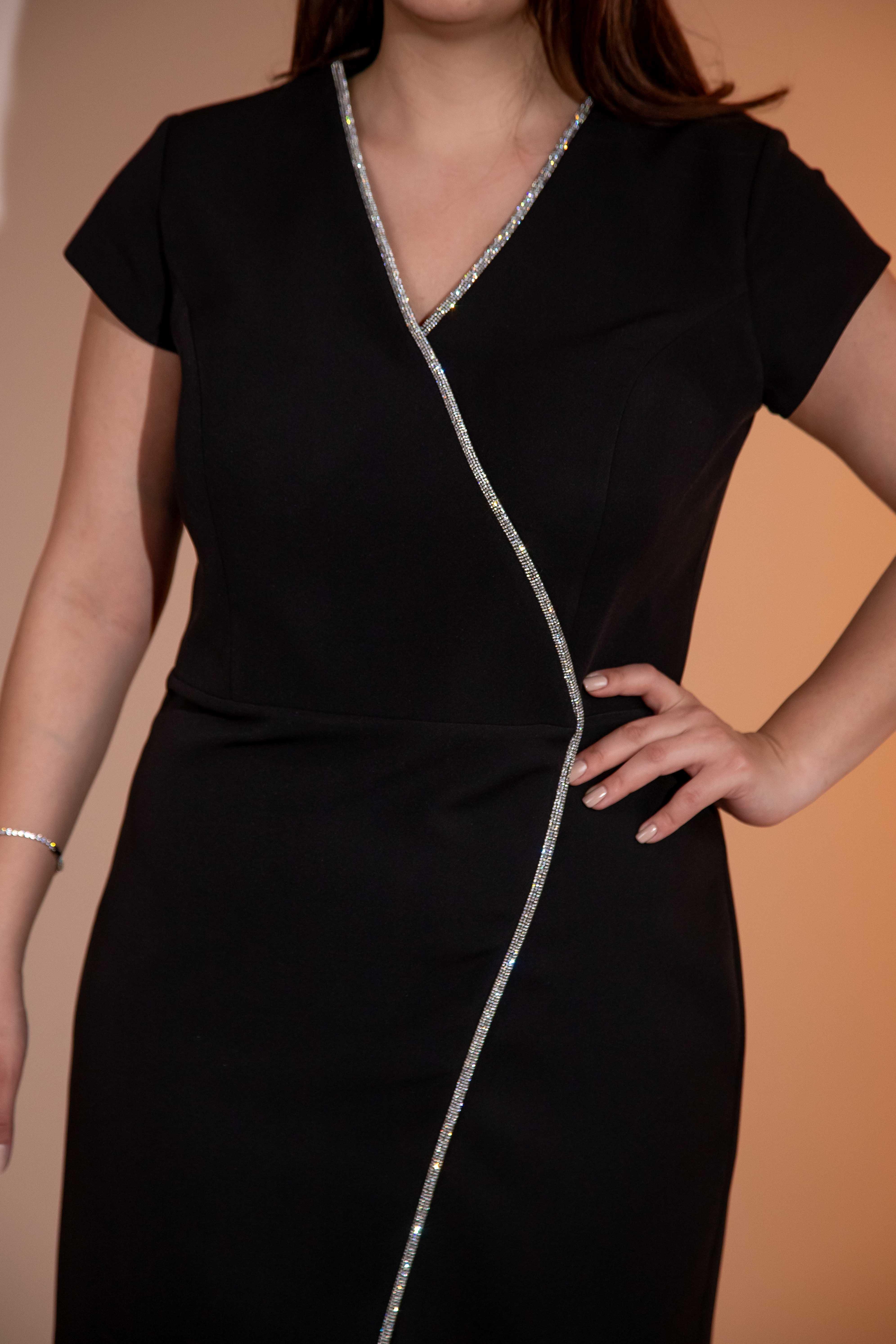 Büyük Beden 2424332 Kruvaze YakA-Taşlı Abiye Siyah