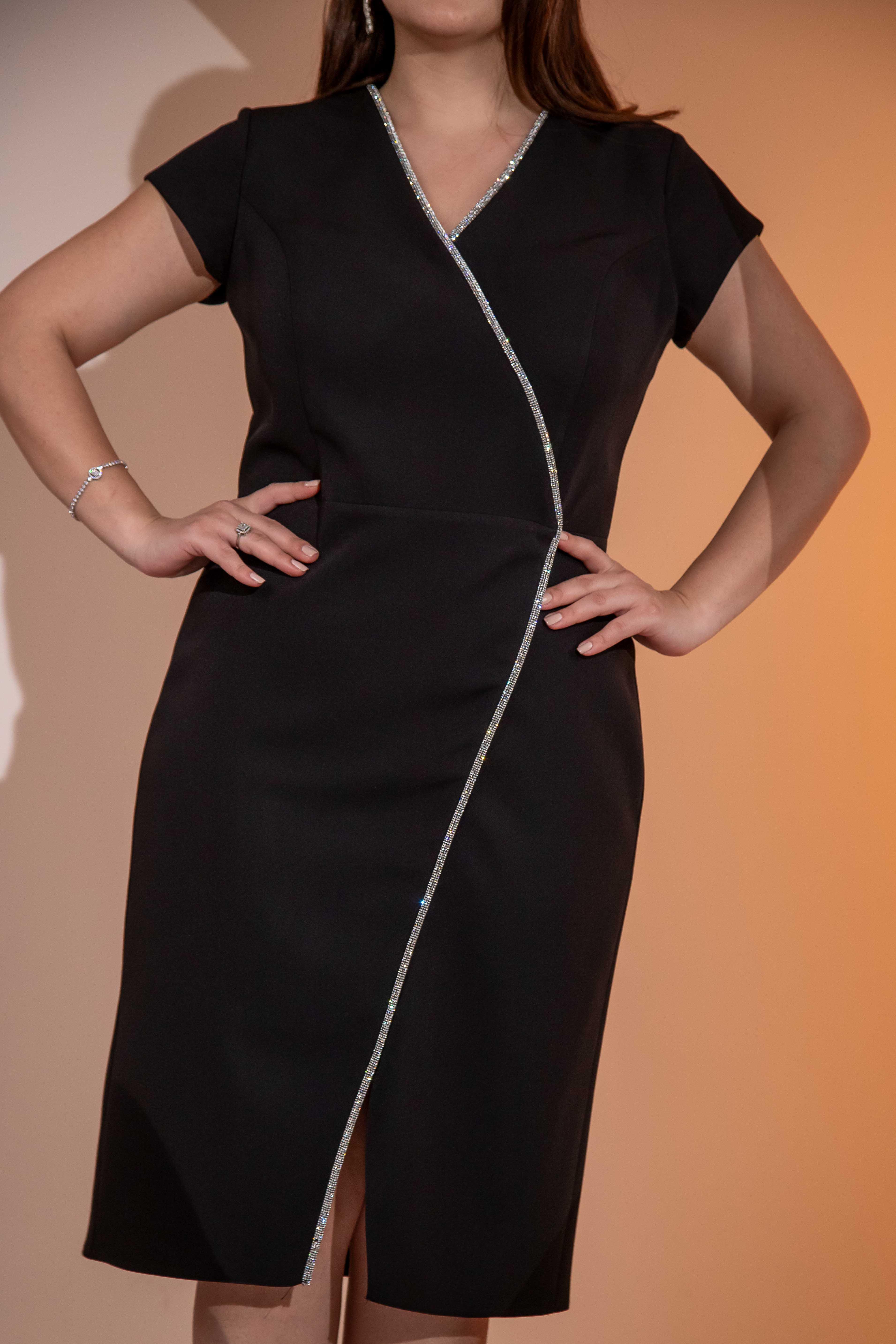 Büyük Beden 2424332 Kruvaze YakA-Taşlı Abiye Siyah