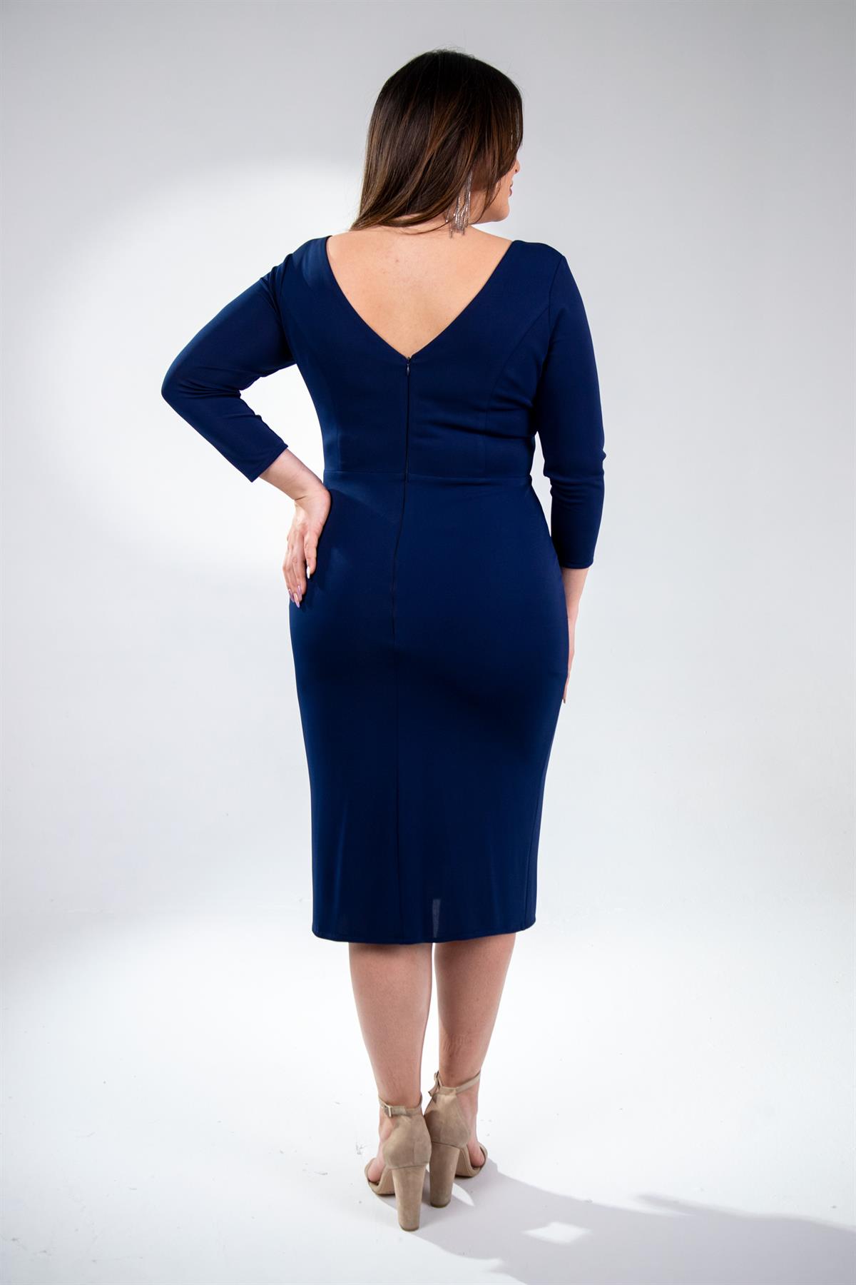 Büyük Beden 2425105 Beli Taşlı Abiye  Lacivert