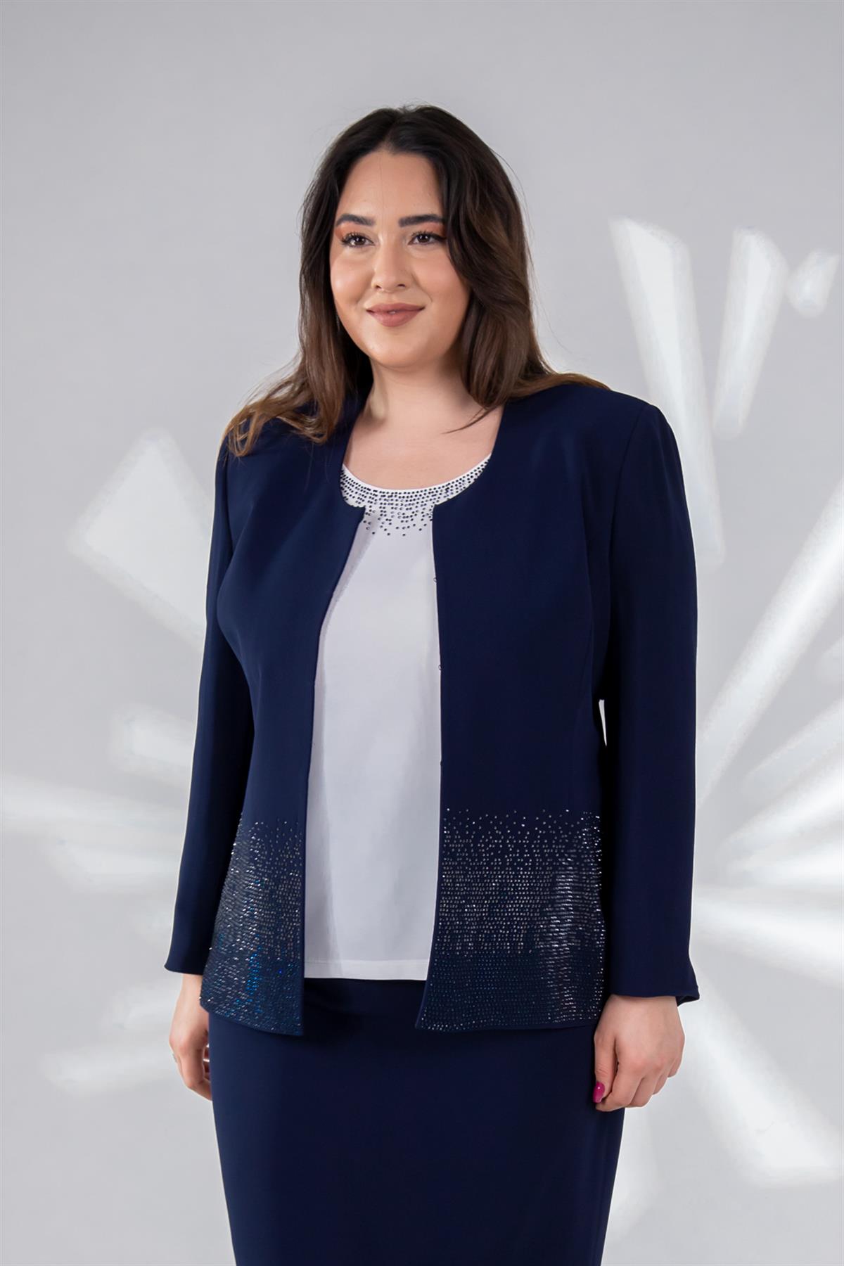 Büyük Beden 242625 Ceket Etek Abiye Takım  Lacivert