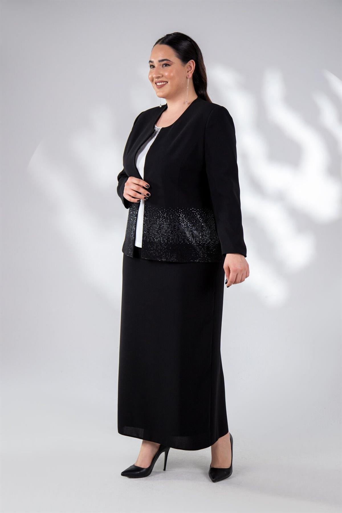 Büyük Beden 242625 Ceket Etek Abiye Takım  Siyah