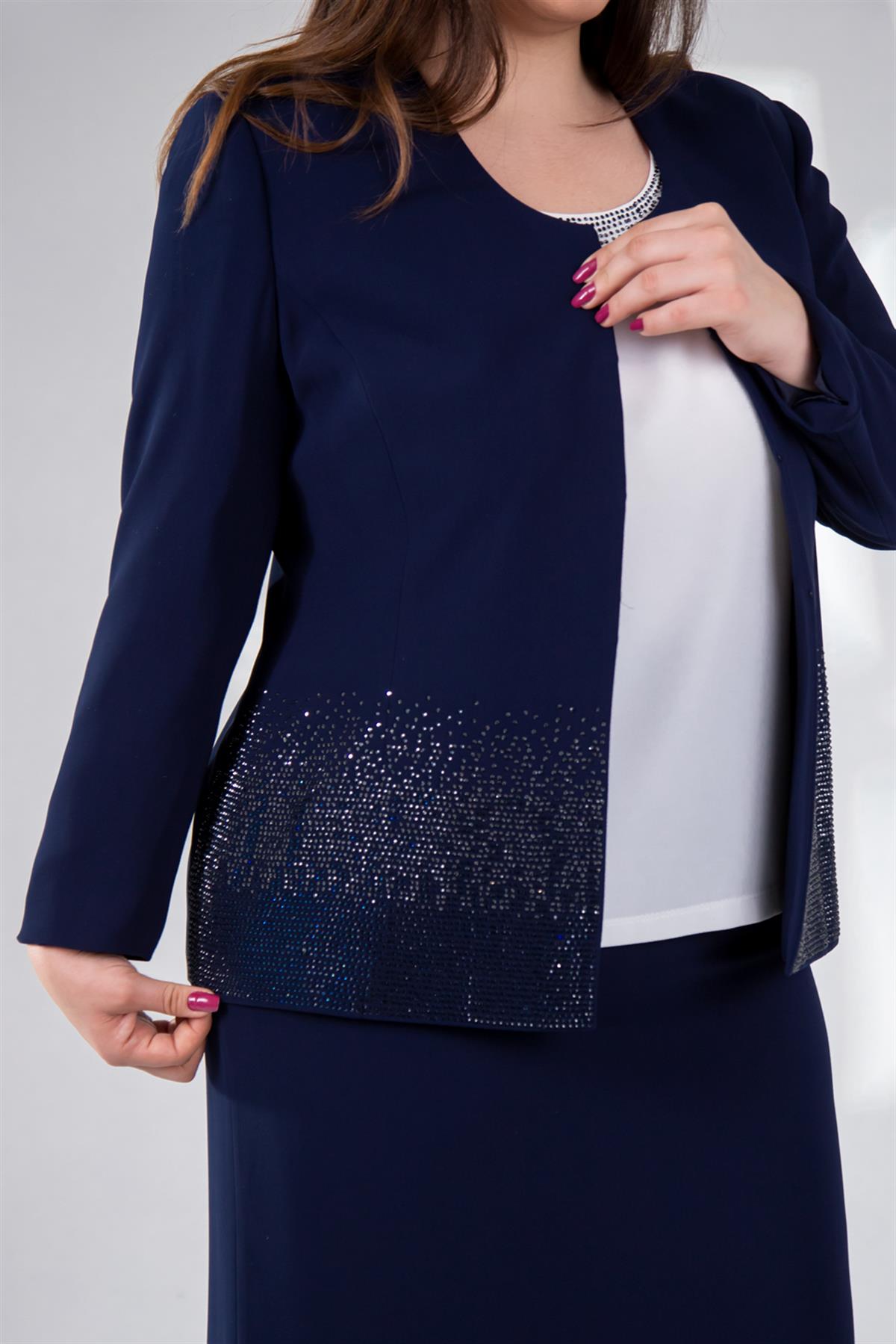 Büyük Beden 242625 Ceket Etek Abiye Takım  Lacivert