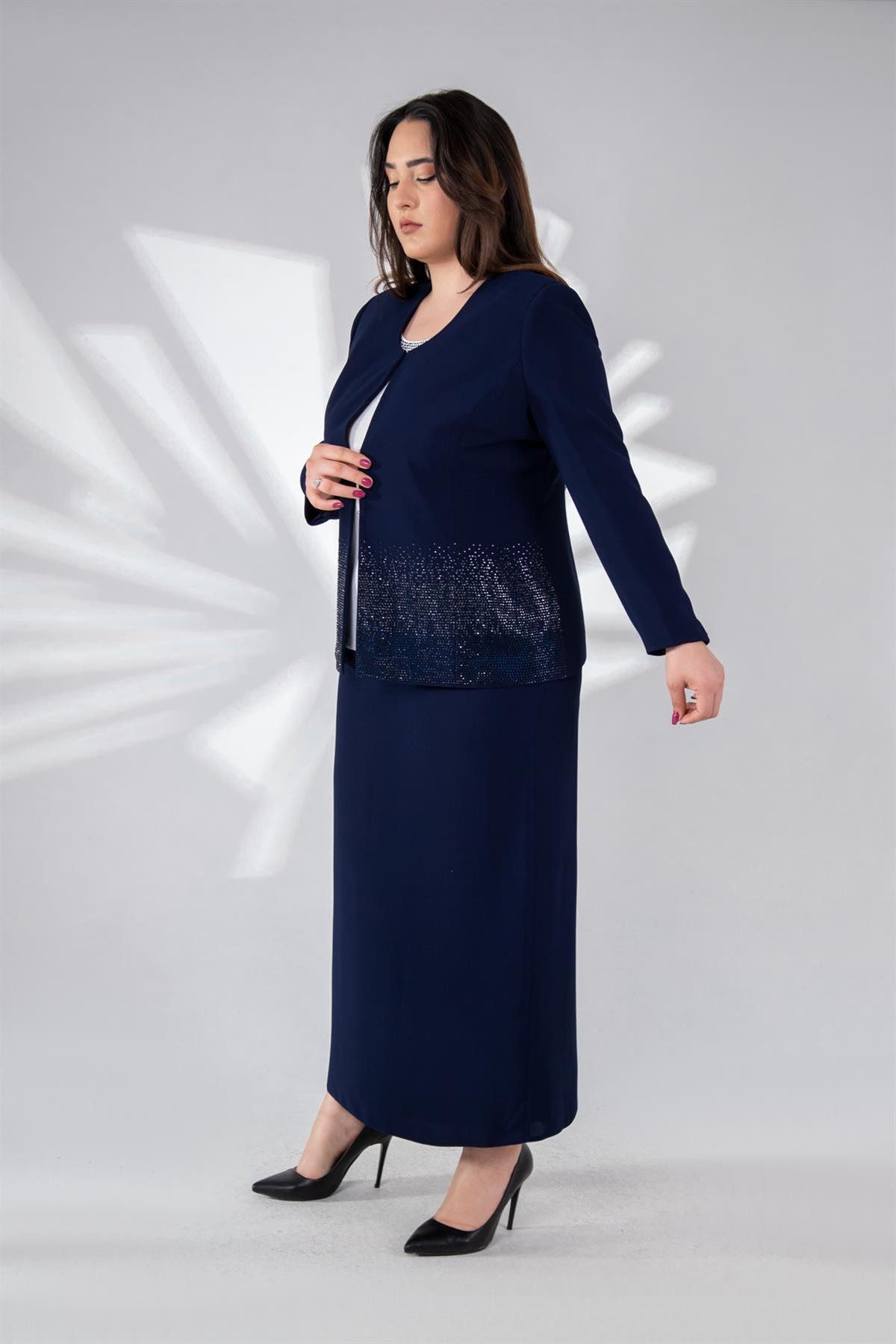 Büyük Beden 242625 Ceket Etek Abiye Takım  Lacivert