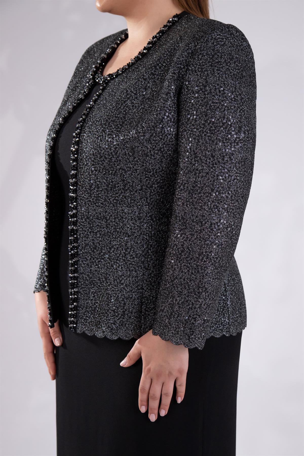 Büyük Beden 242703 İkili Abiye Elbise Takım  Siyah