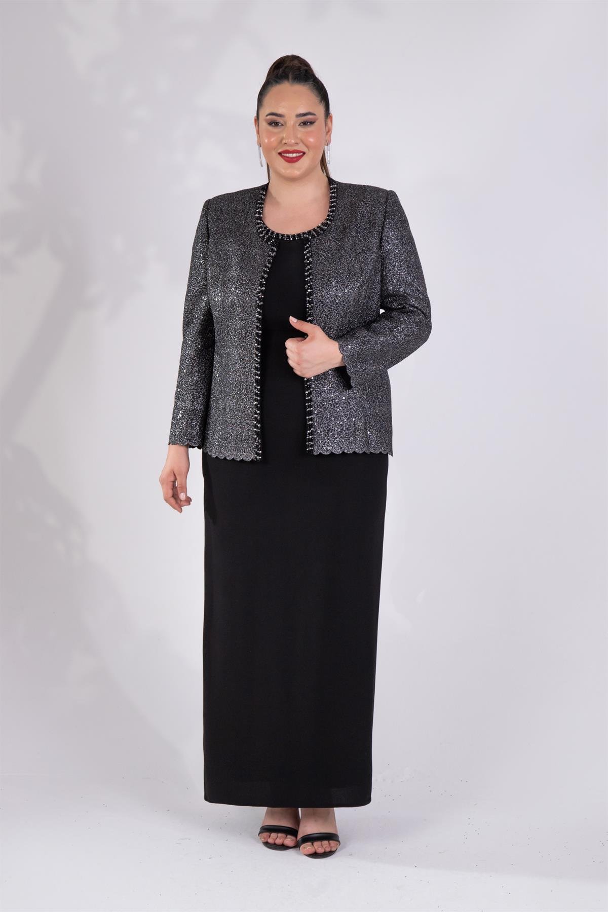 Büyük Beden 242703 İkili Abiye Elbise Takım  Siyah