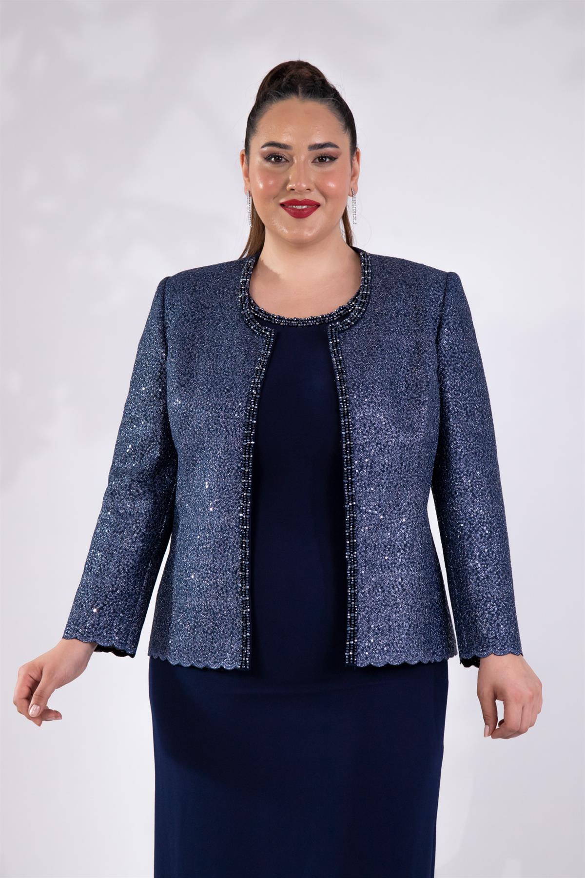 Büyük Beden 242703 İkili Abiye Elbise Takım  Lacivert