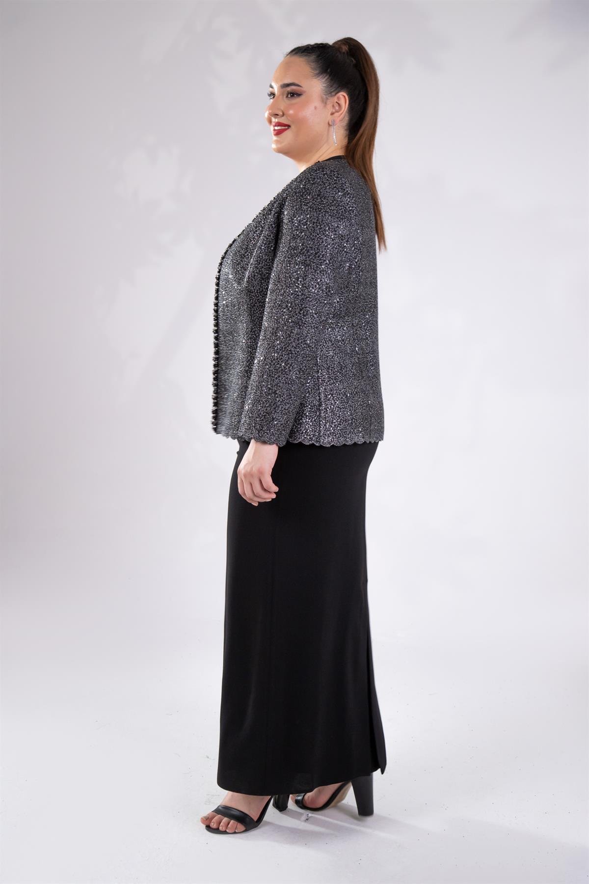 Büyük Beden 242703 İkili Abiye Elbise Takım  Siyah