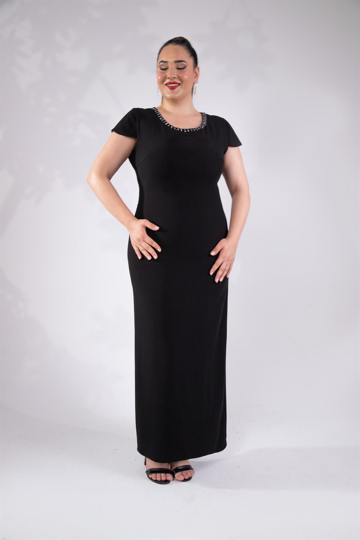 Büyük Beden 242703 İkili Abiye Elbise Takım  Siyah