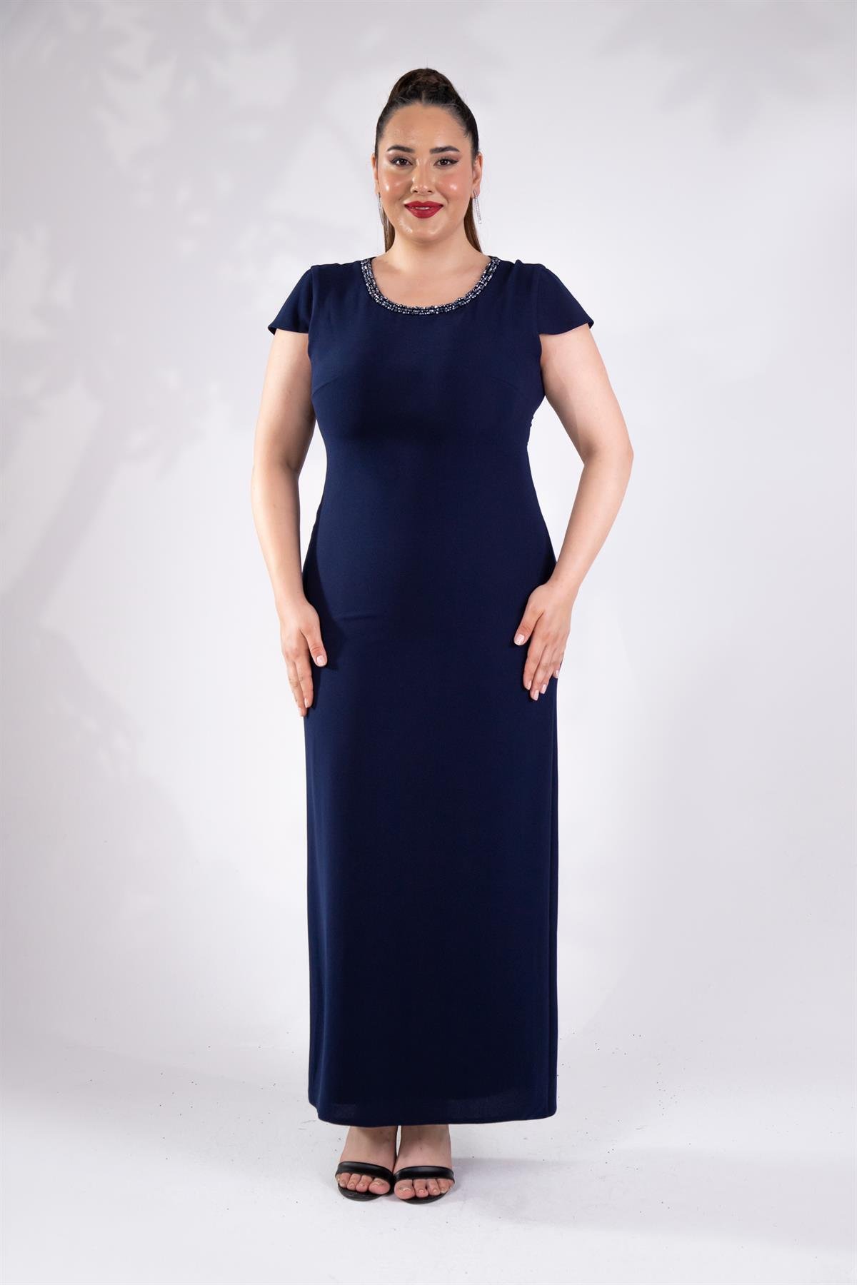 Büyük Beden 242703 İkili Abiye Elbise Takım  Lacivert