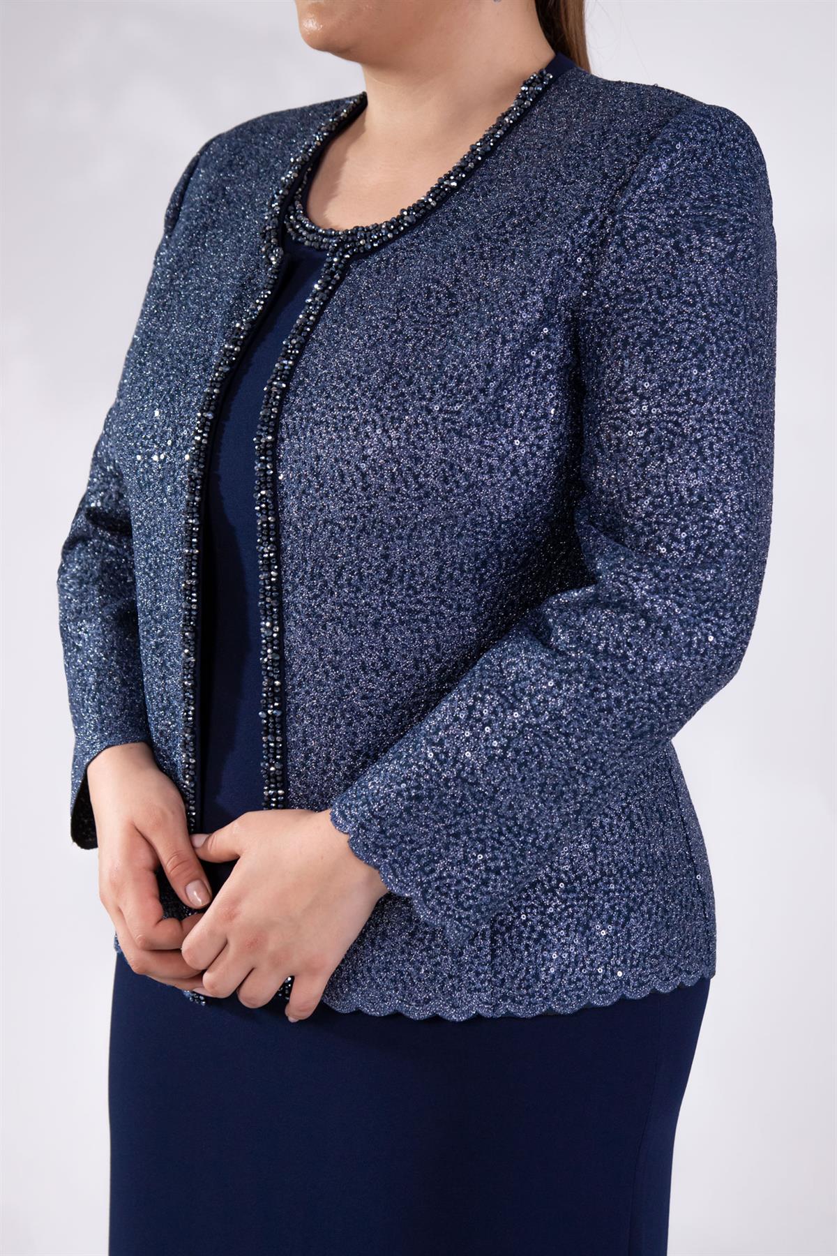 Büyük Beden 242703 İkili Abiye Elbise Takım  Lacivert