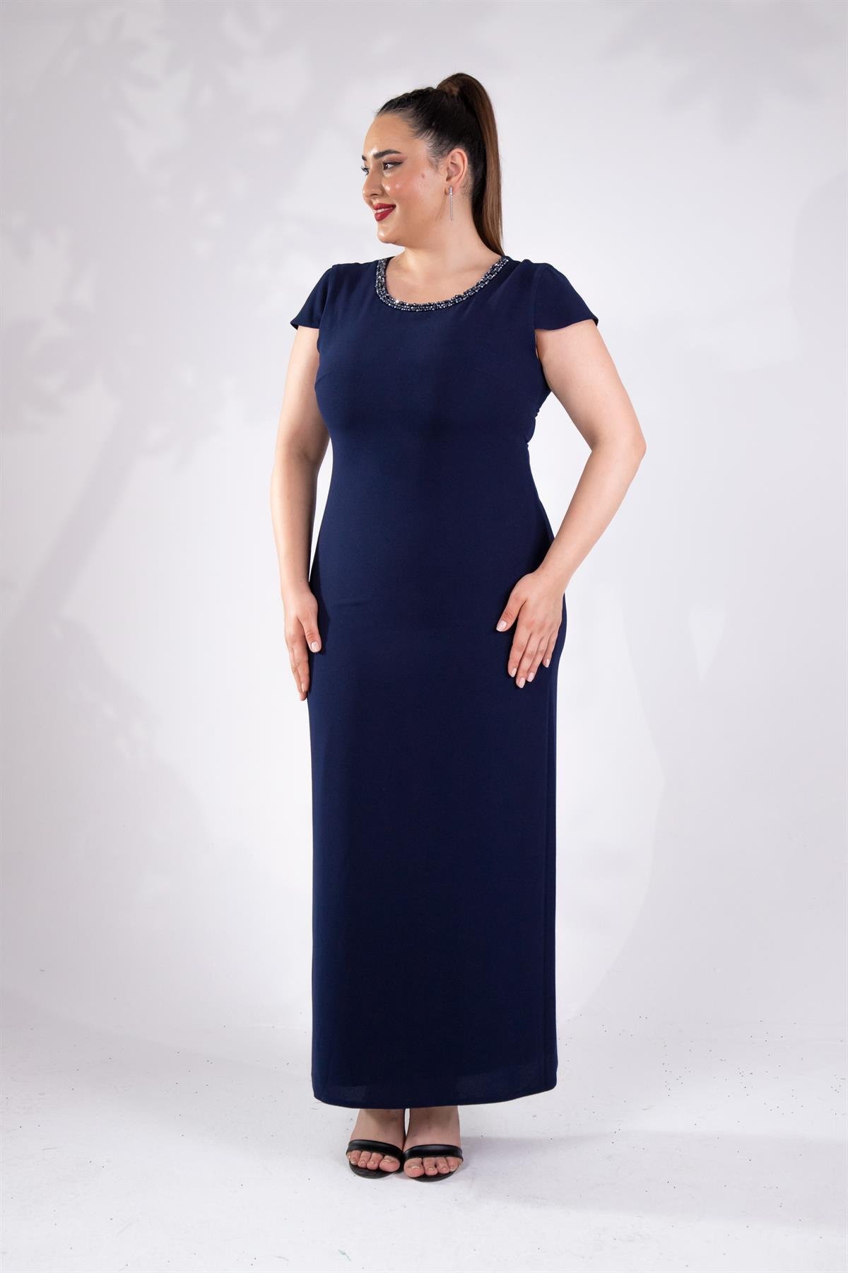 Büyük Beden 242703 İkili Abiye Elbise Takım  Lacivert