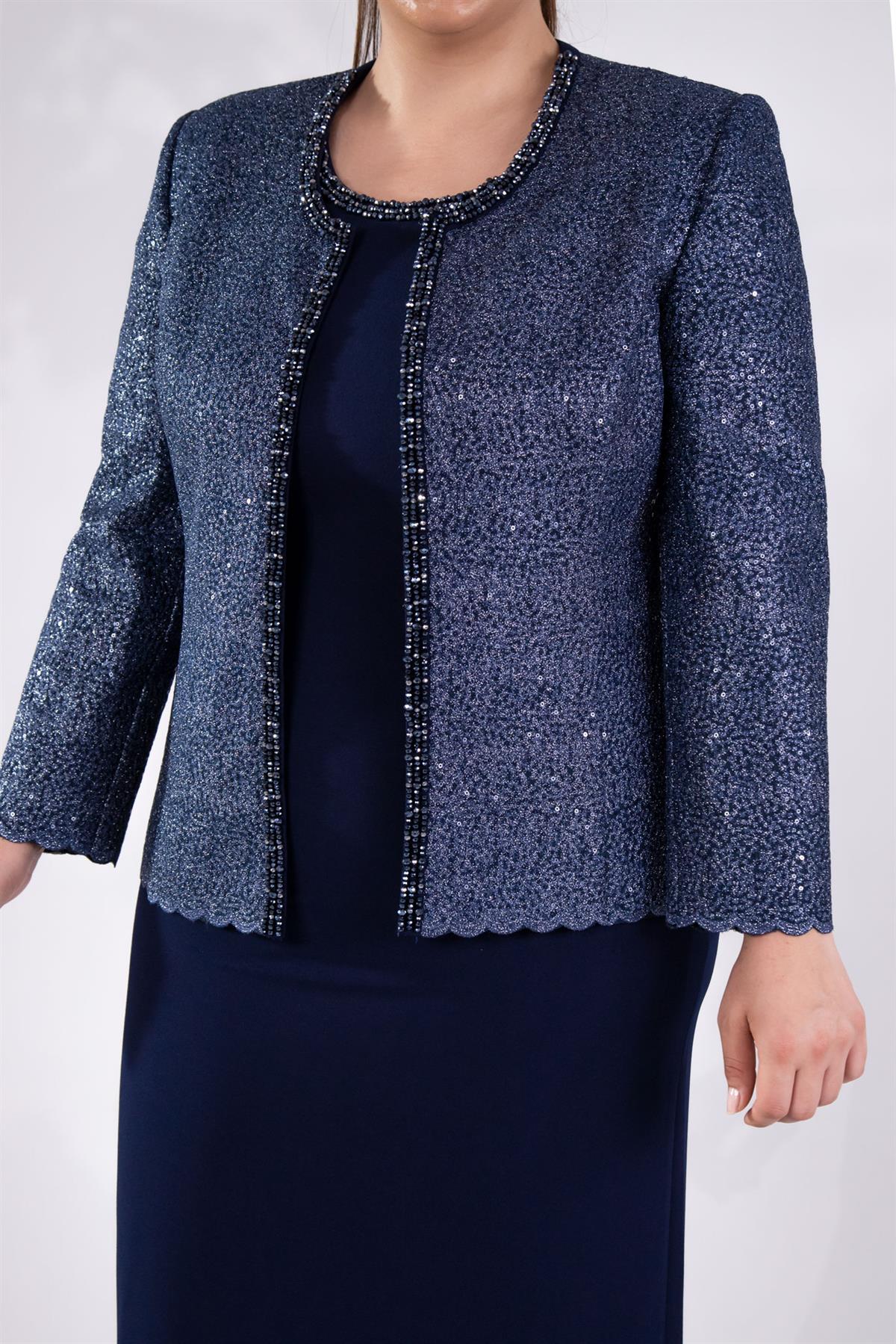 Büyük Beden 242703 İkili Abiye Elbise Takım  Lacivert