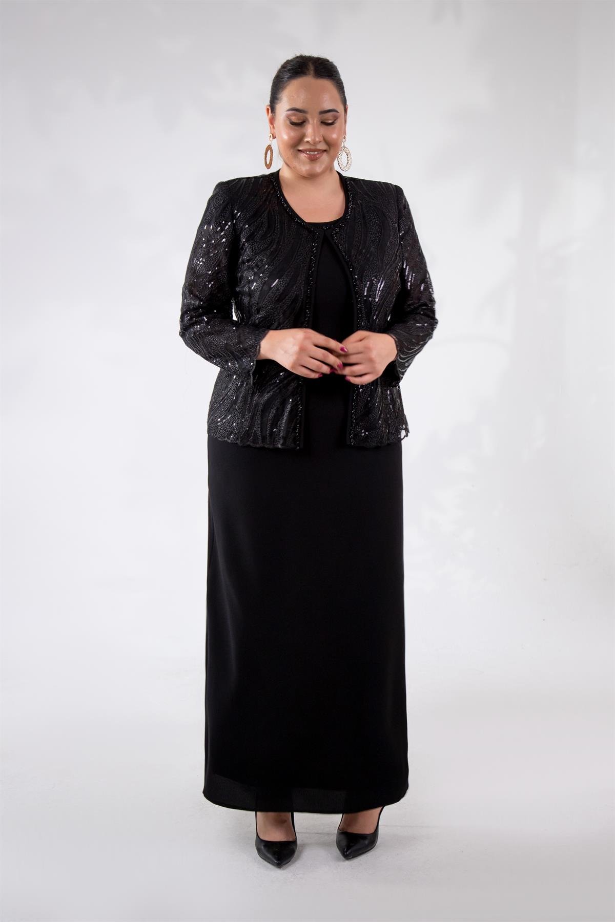 Büyük Beden 2427031 İkili Abiye Takım  Siyah