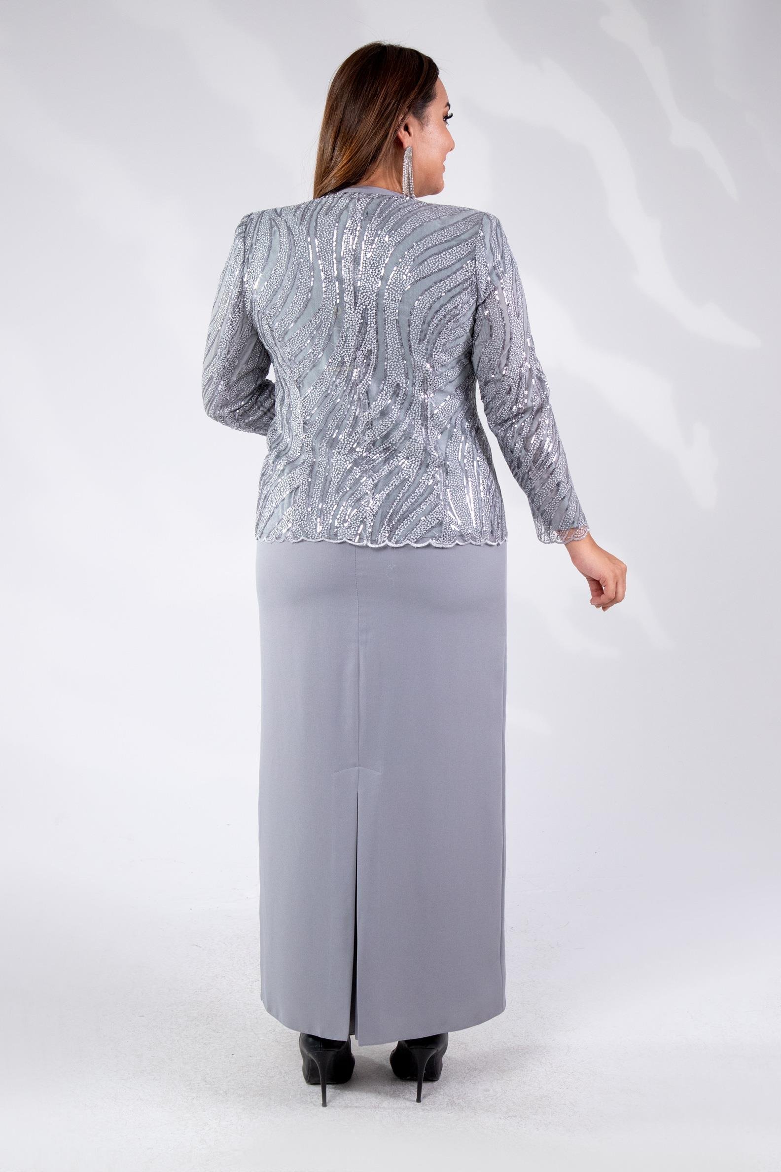 Büyük Beden 2427031 İkili Abiye Takım  Gümüş