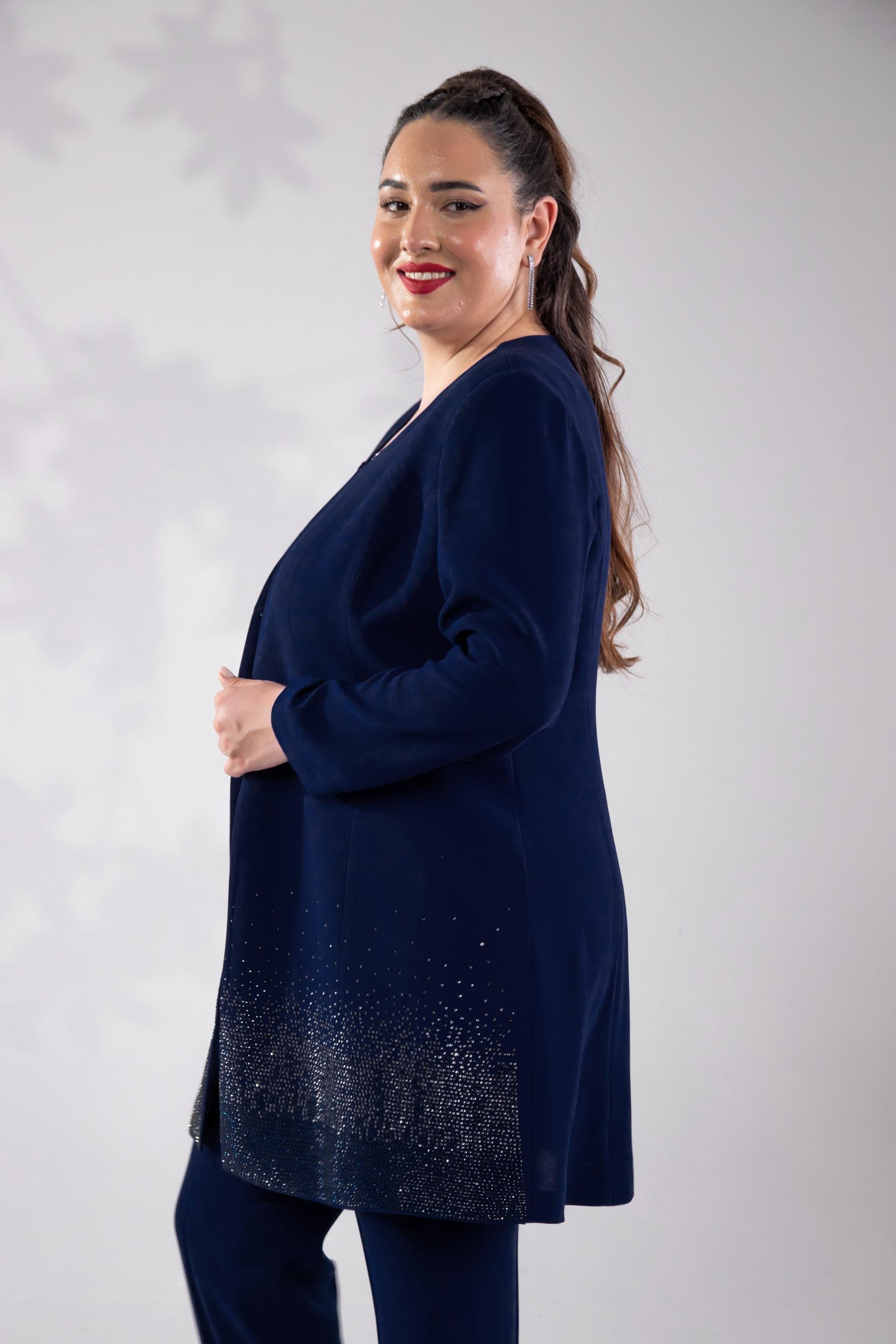 Büyük Beden 242739 Üçlü Abiye Takım  Lacivert