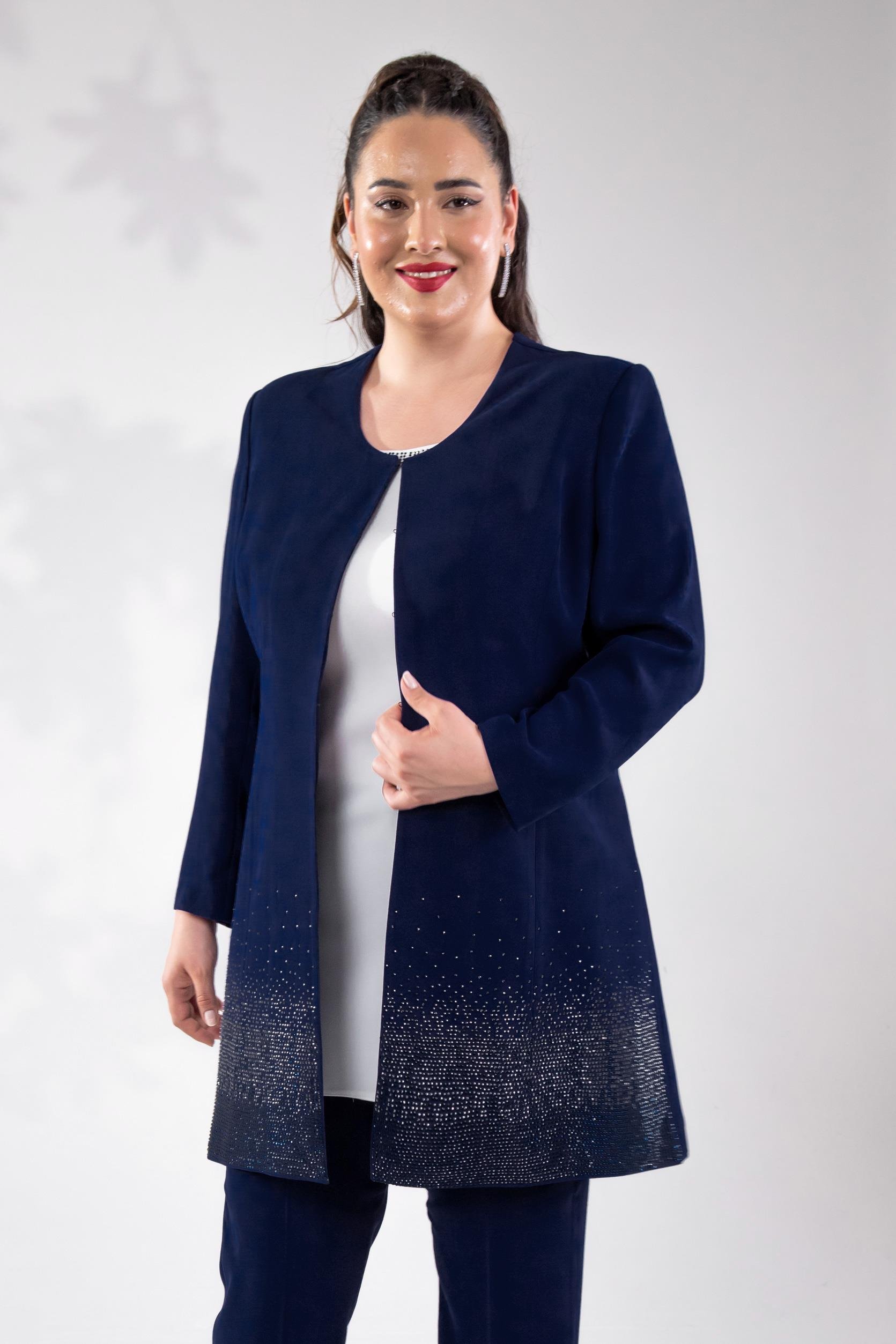 Büyük Beden 242739 Üçlü Abiye Takım  Lacivert