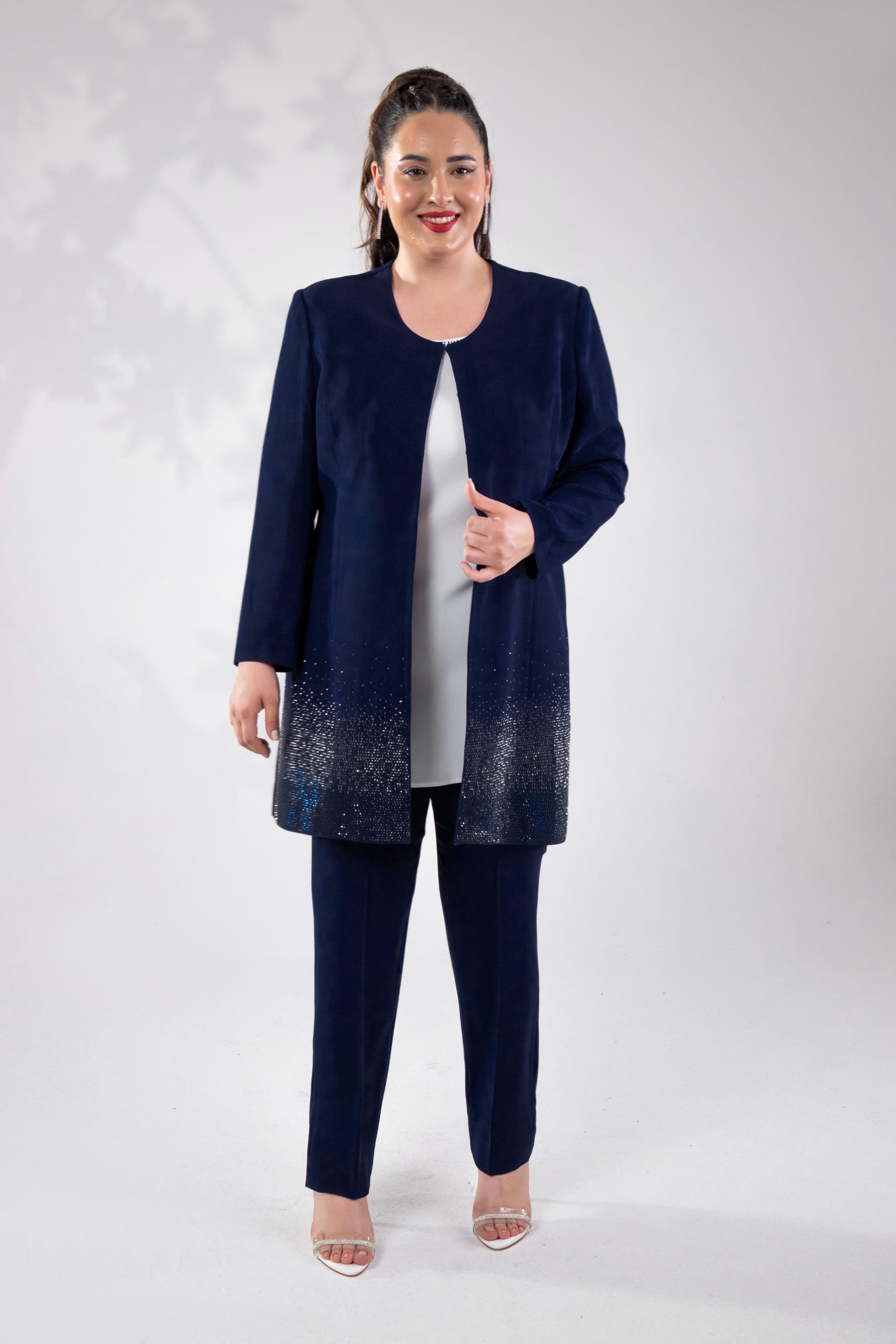 Büyük Beden 242739 Üçlü Abiye Takım  Lacivert