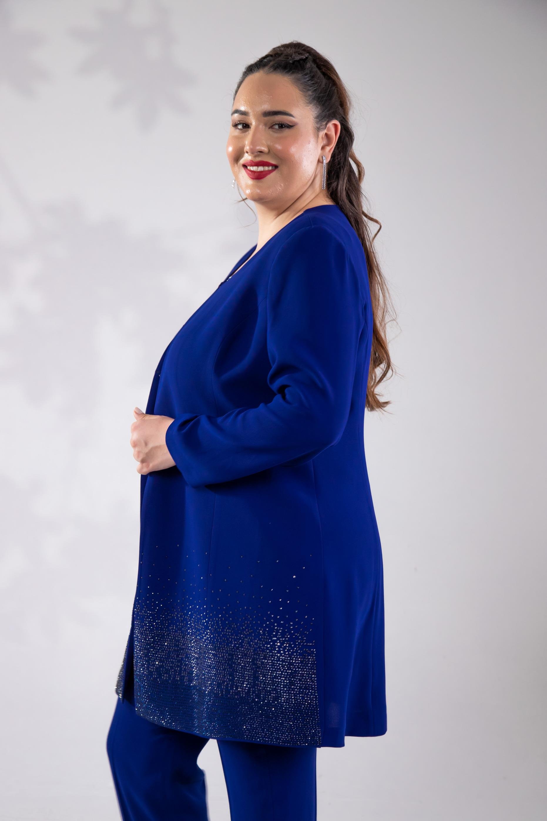 Büyük Beden 242739 Üçlü Abiye Takım  Saks