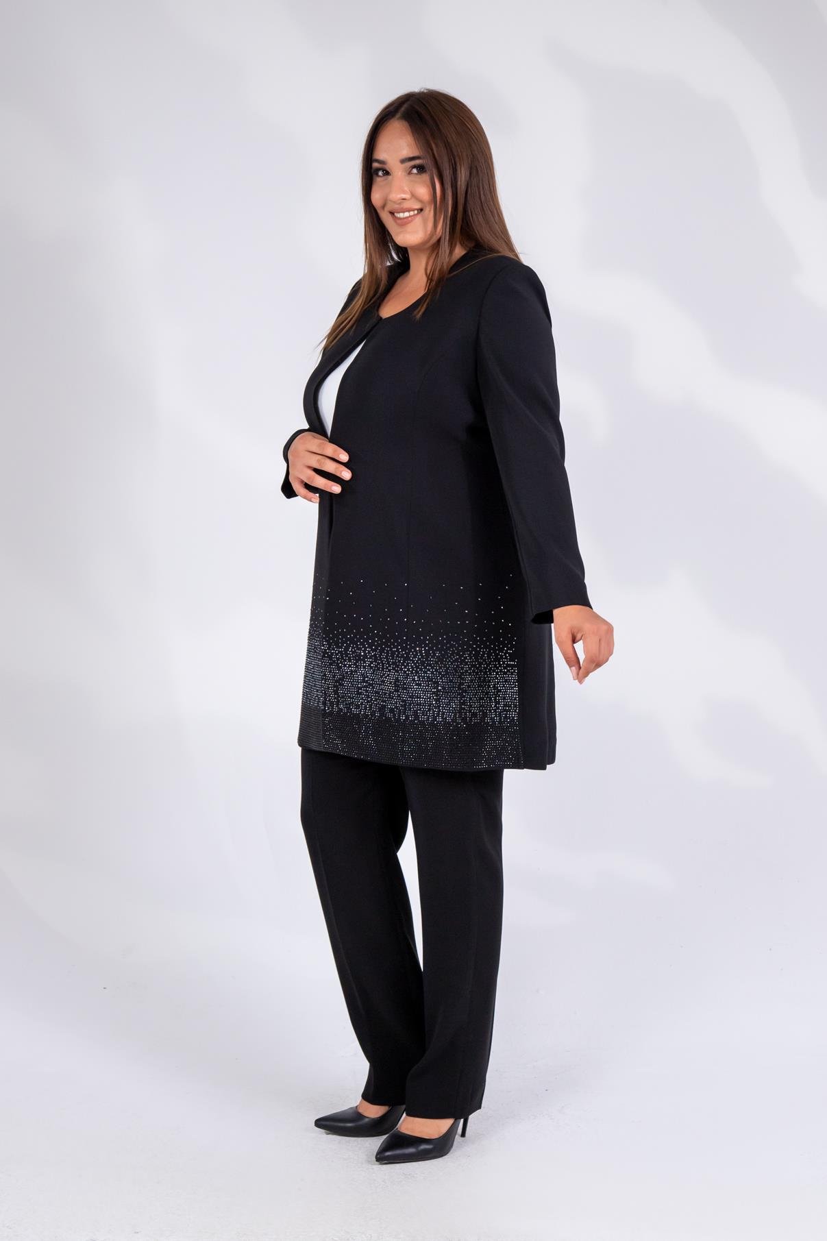 Büyük Beden 242739 Üçlü Abiye Takım  Siyah