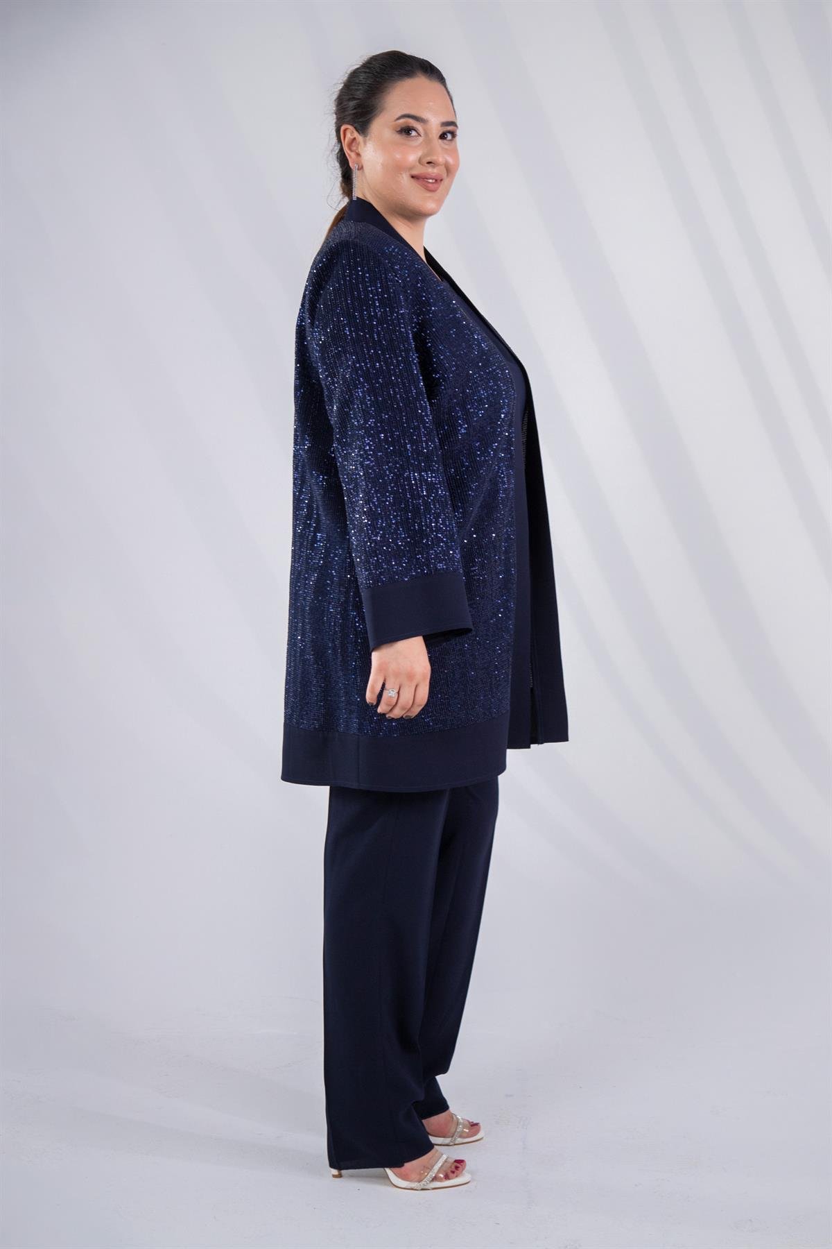 Büyük Beden 2428431 Üçlü Abiye Takımj  Lacivert