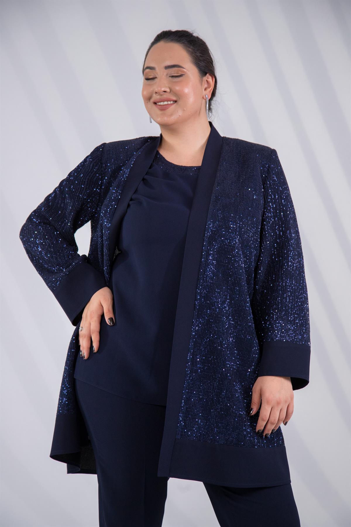 Büyük Beden 2428431 Üçlü Abiye Takımj  Lacivert