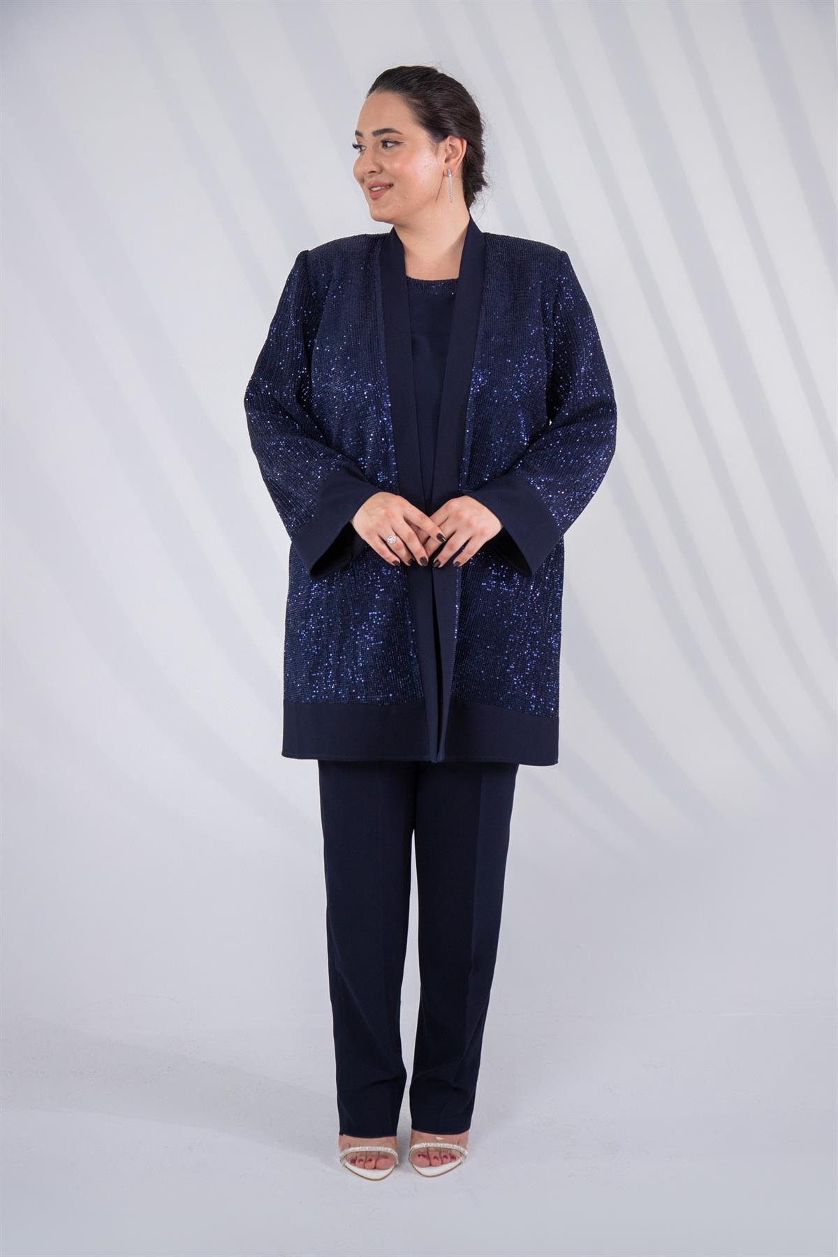 Büyük Beden 2428431 Üçlü Abiye Takımj  Lacivert