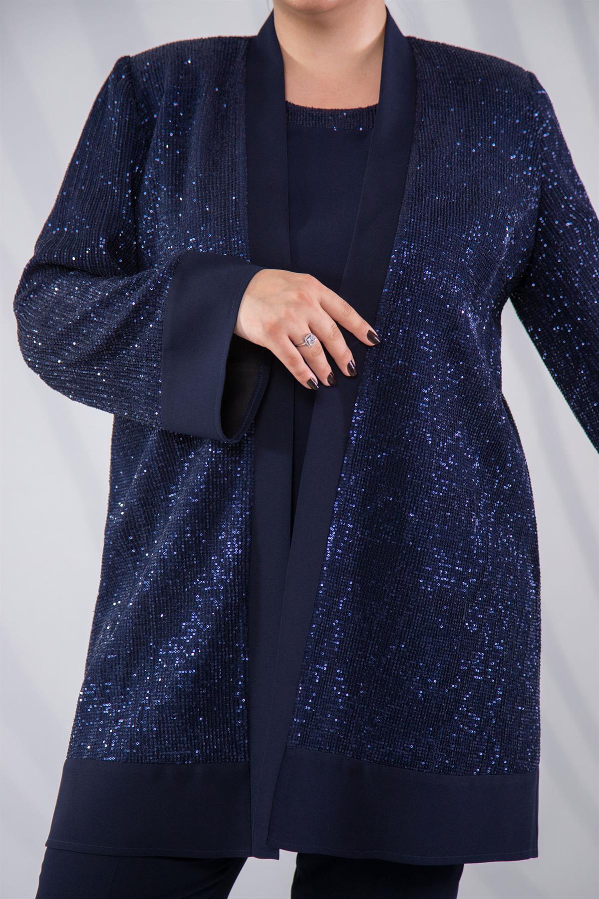 Büyük Beden 2428431 Üçlü Abiye Takımj  Lacivert