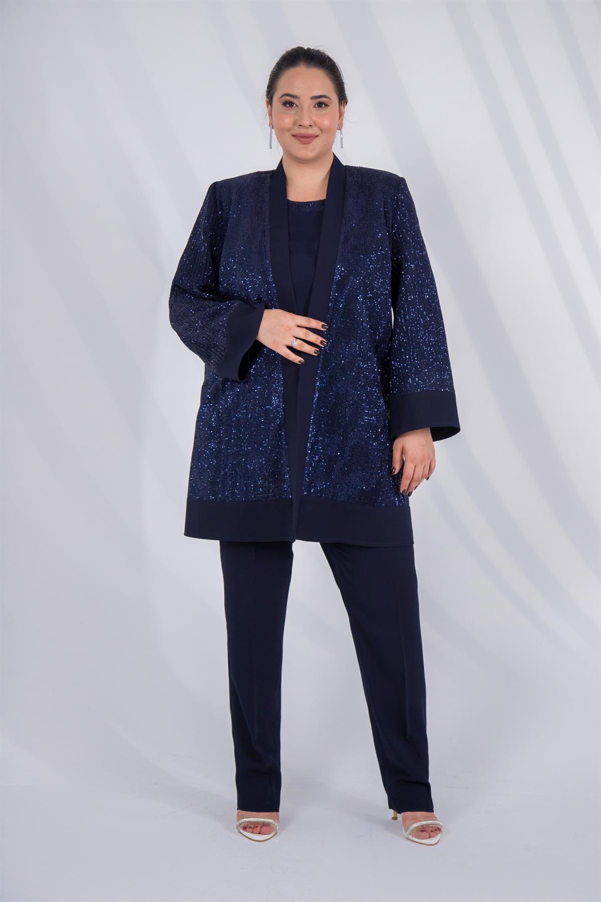 Büyük Beden 2428431 Üçlü Abiye Takımj  Lacivert