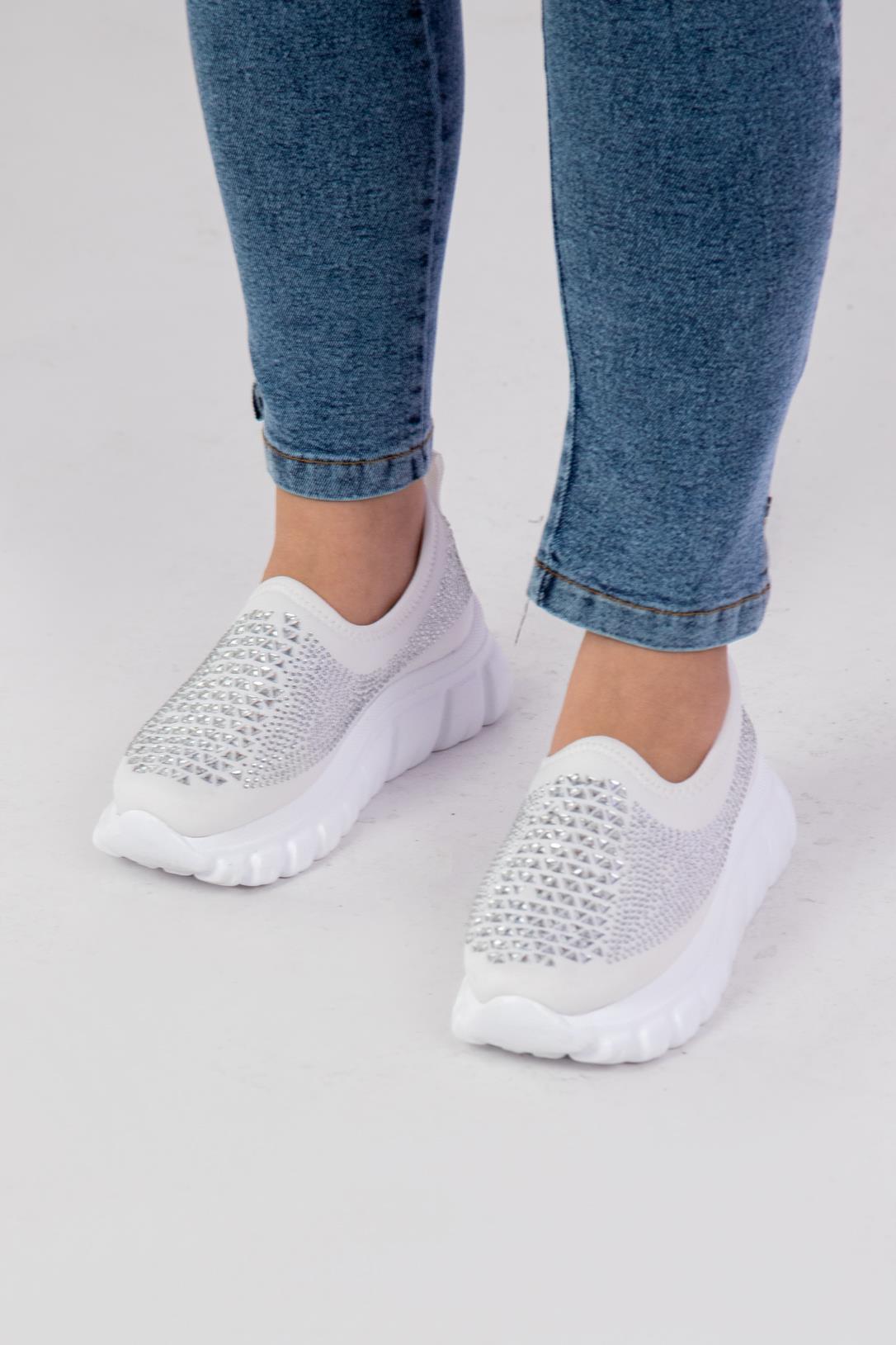 Büyük Beden 24Y-202 Taşlı Yazlık Ayakkabı  Beyaz