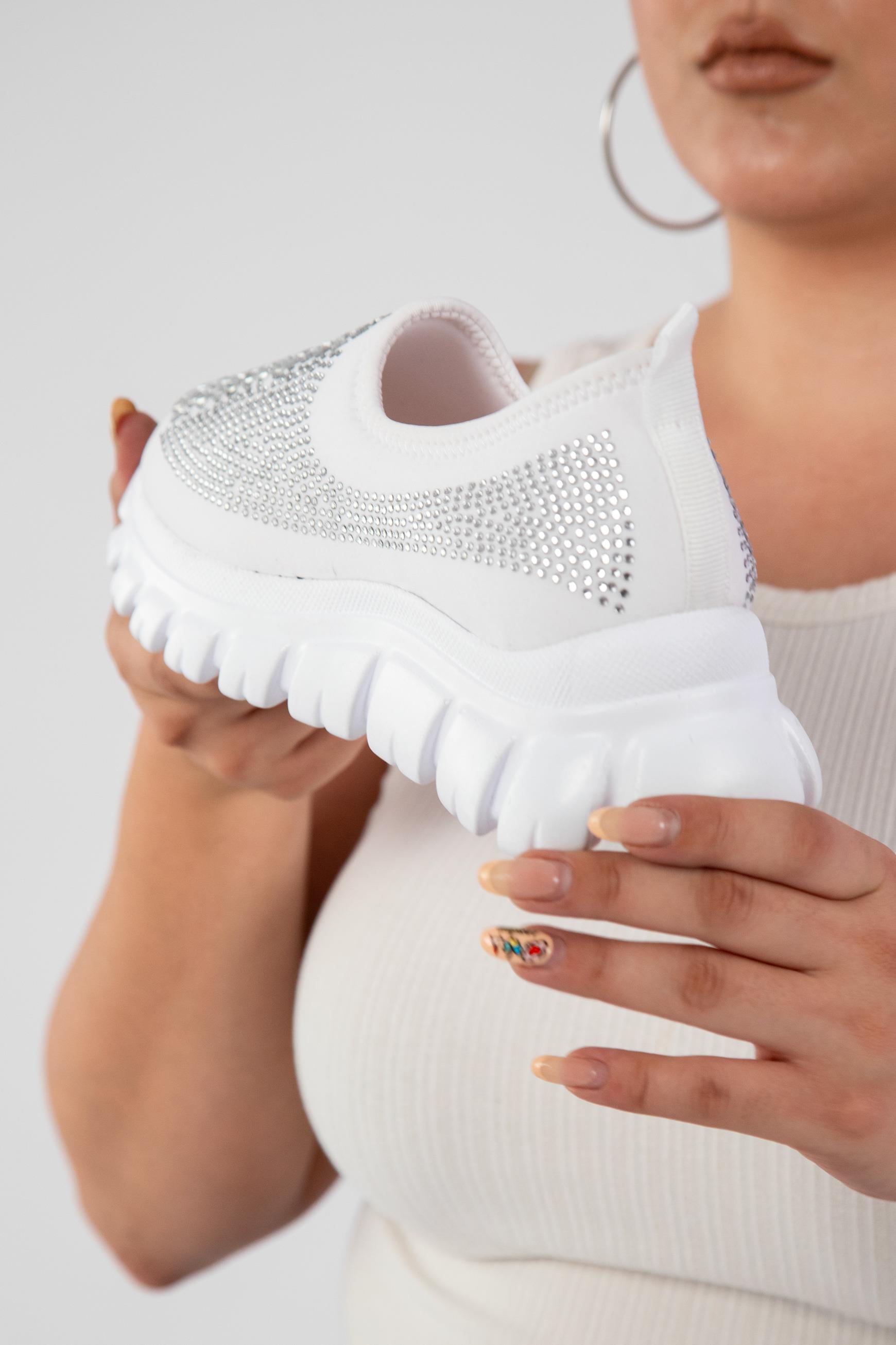 Büyük Beden 24Y-202 Taşlı Yazlık Ayakkabı  Beyaz