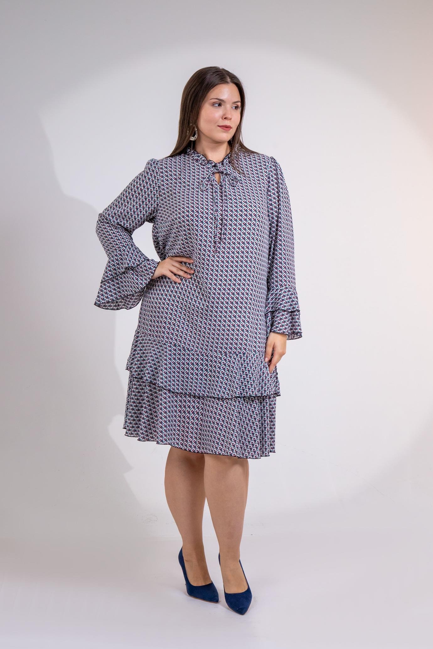 Büyük Beden 3330103 Volanlı Elbise  Bordo