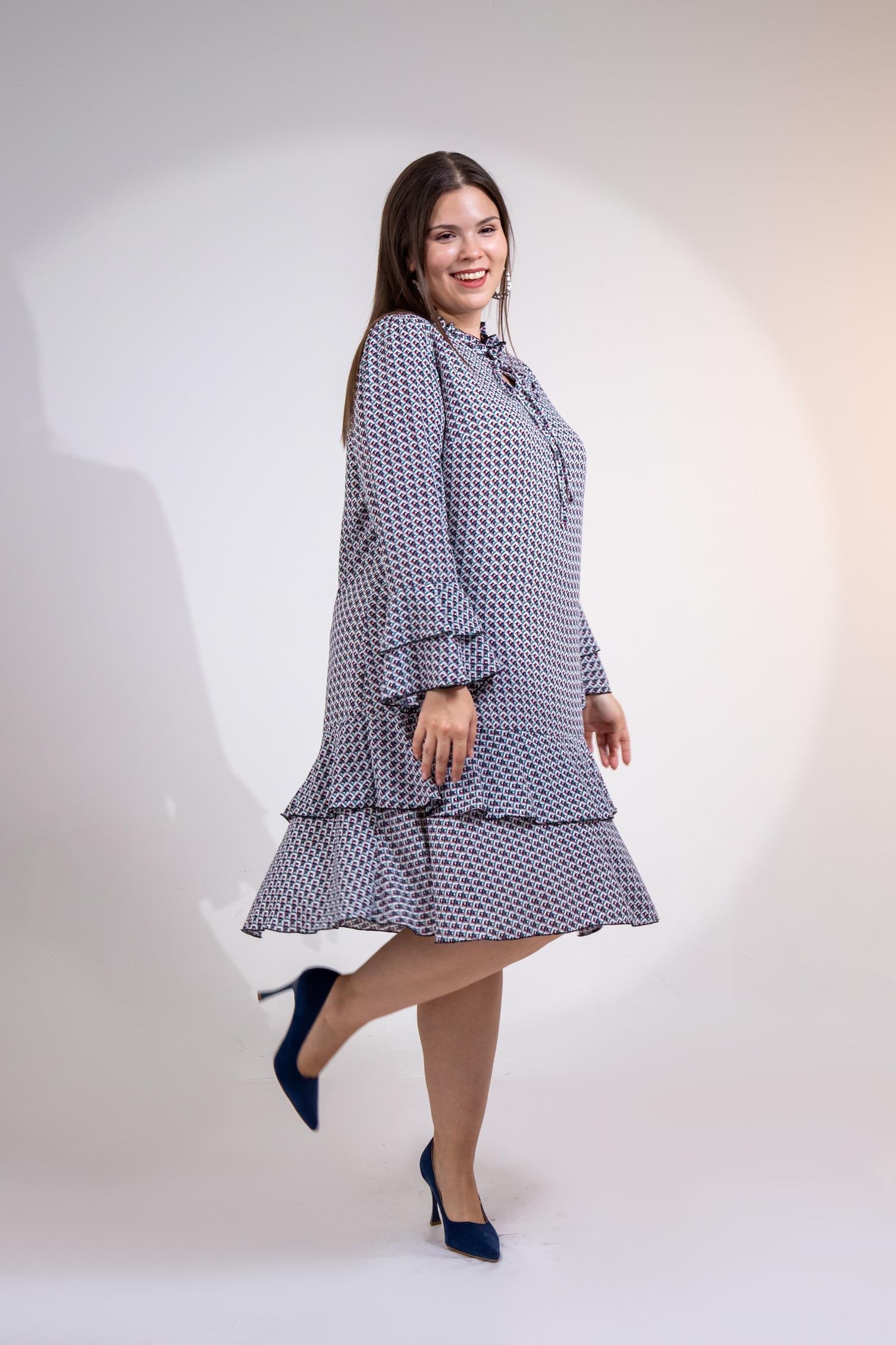 Büyük Beden 3330103 Volanlı Elbise  Bordo