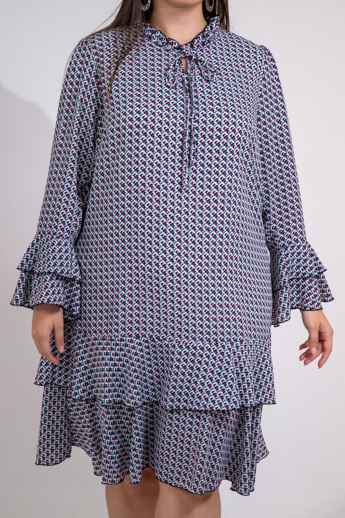 Büyük Beden 3330103 Volanlı Elbise  Bordo