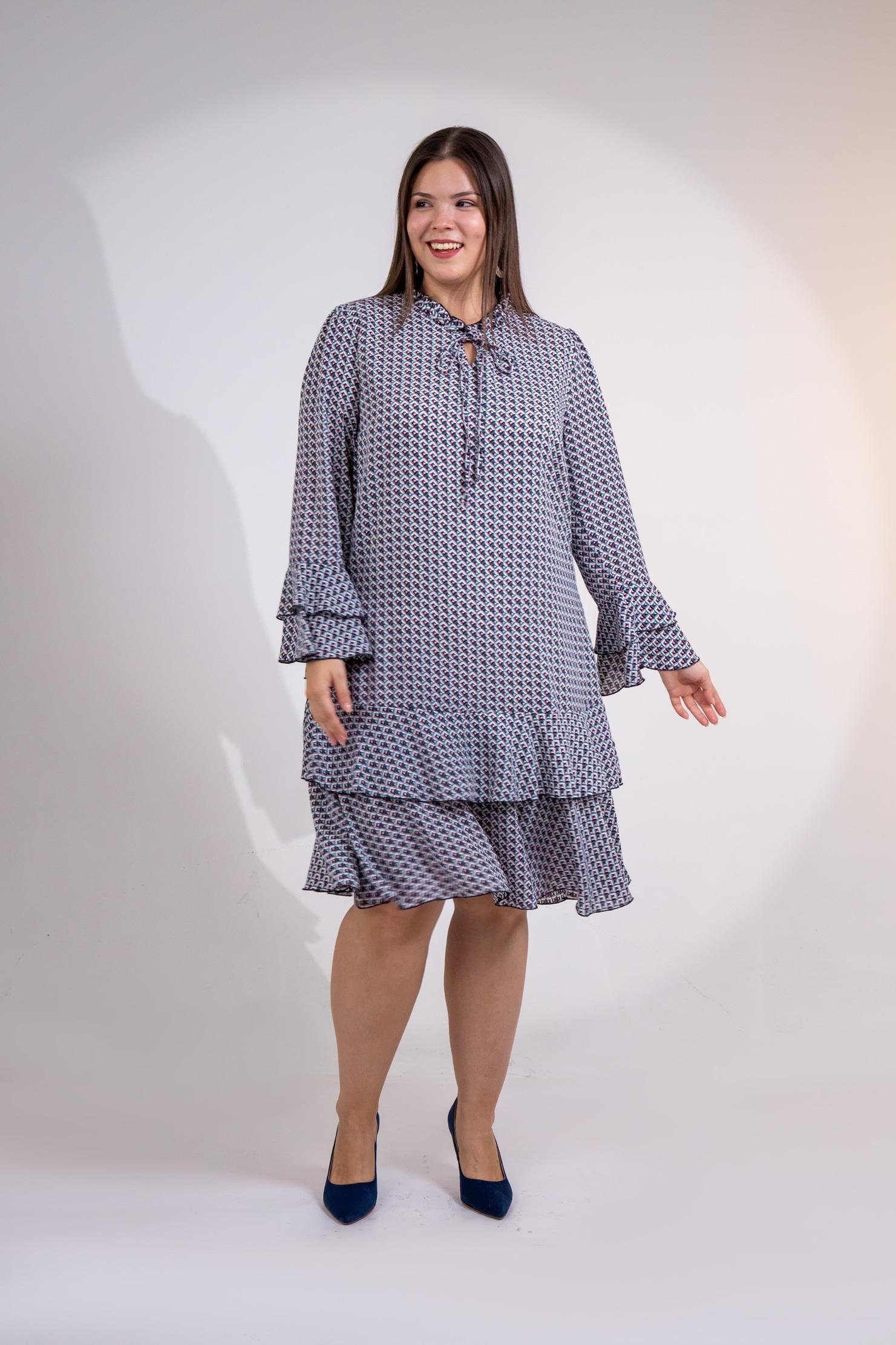 Büyük Beden 3330103 Volanlı Elbise  Bordo