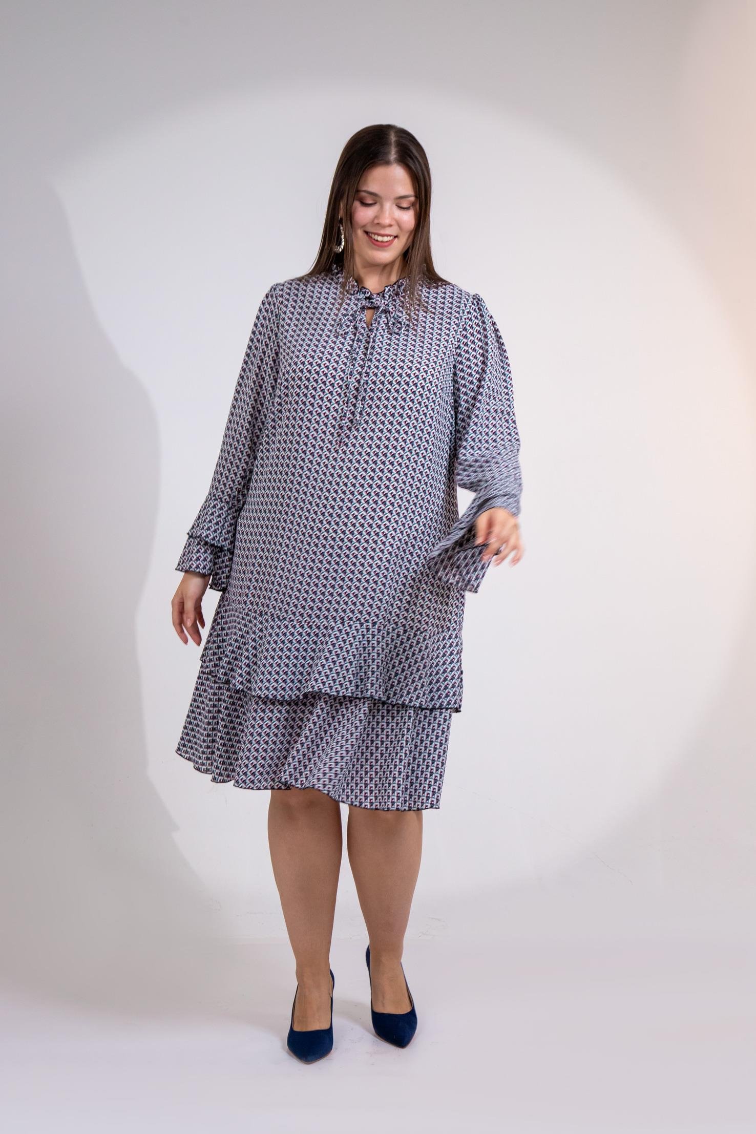 Büyük Beden 3330103 Volanlı Elbise  Bordo