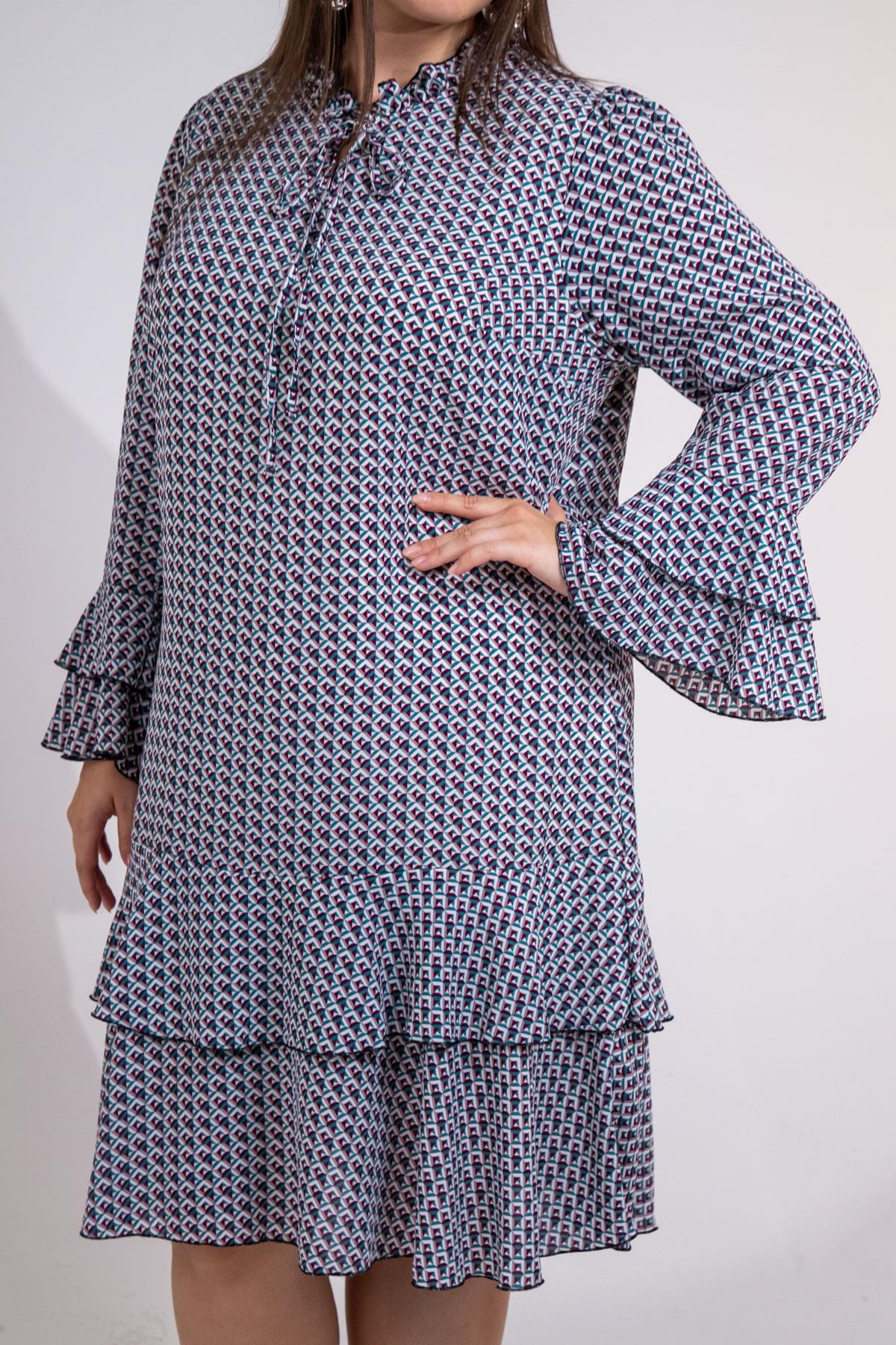 Büyük Beden 3330103 Volanlı Elbise  Bordo