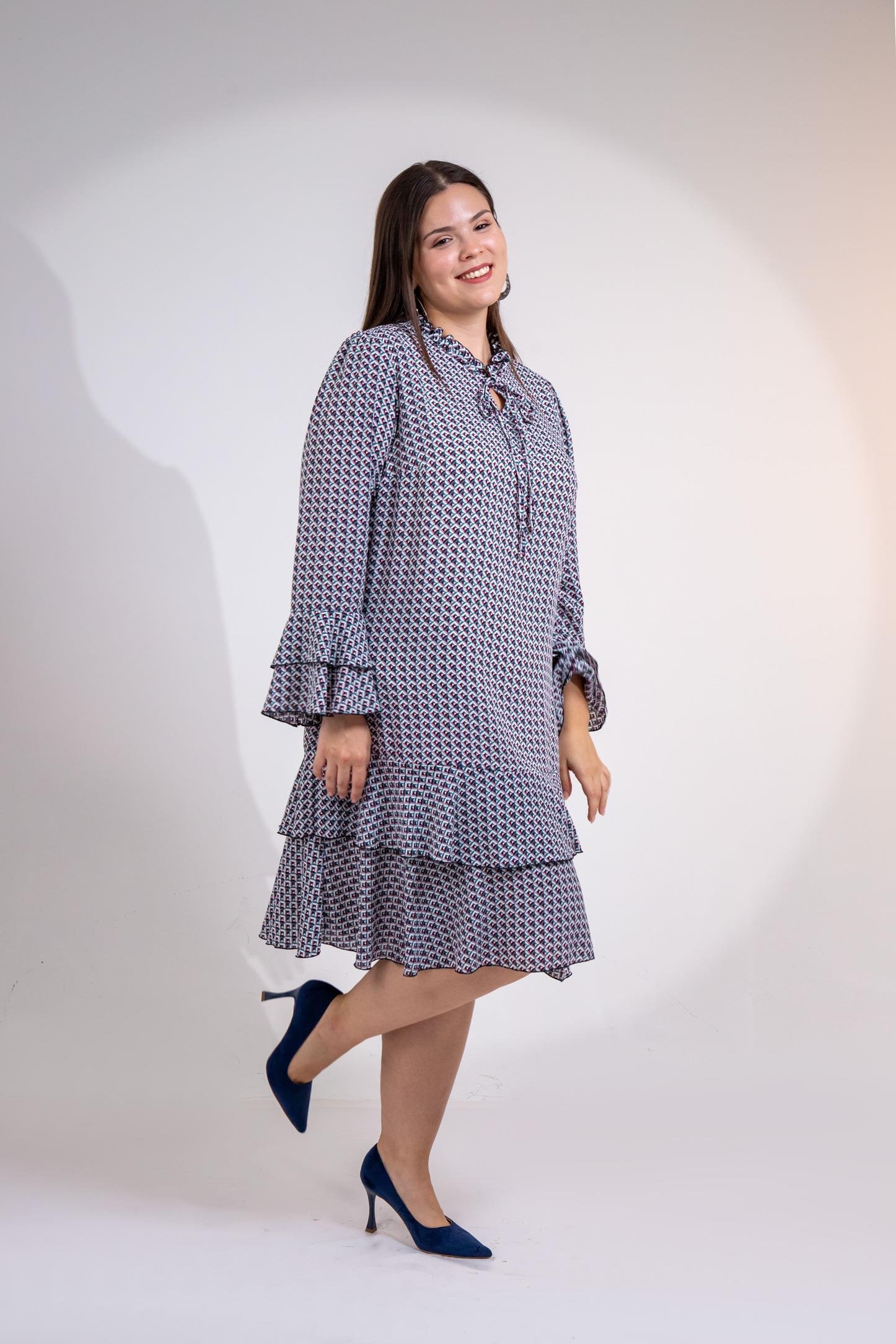 Büyük Beden 3330103 Volanlı Elbise  Bordo