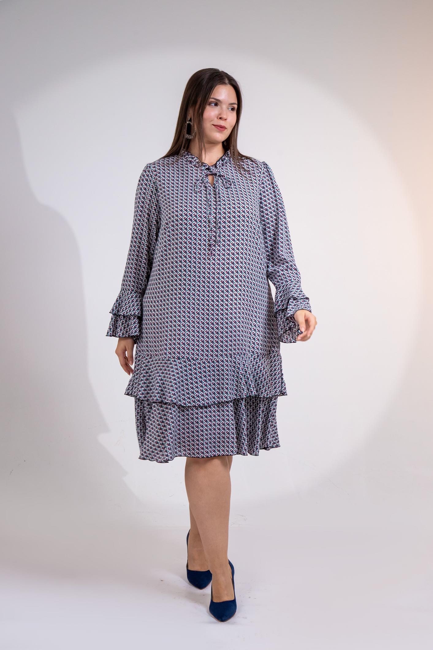 Büyük Beden 3330103 Volanlı Elbise  Bordo